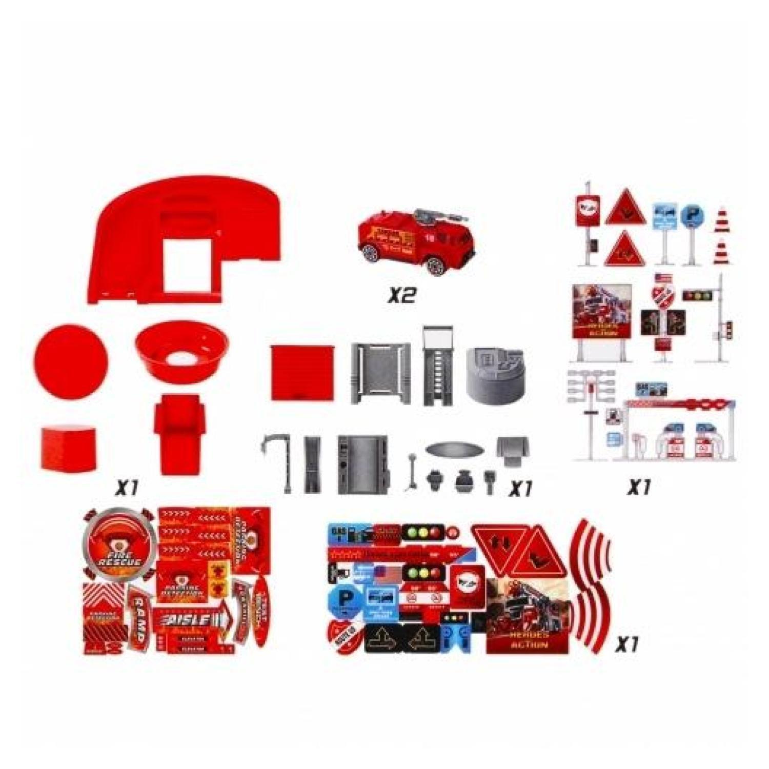Juguete Pista Estacionamiento De Bomberos 2 Autos Infantil-2