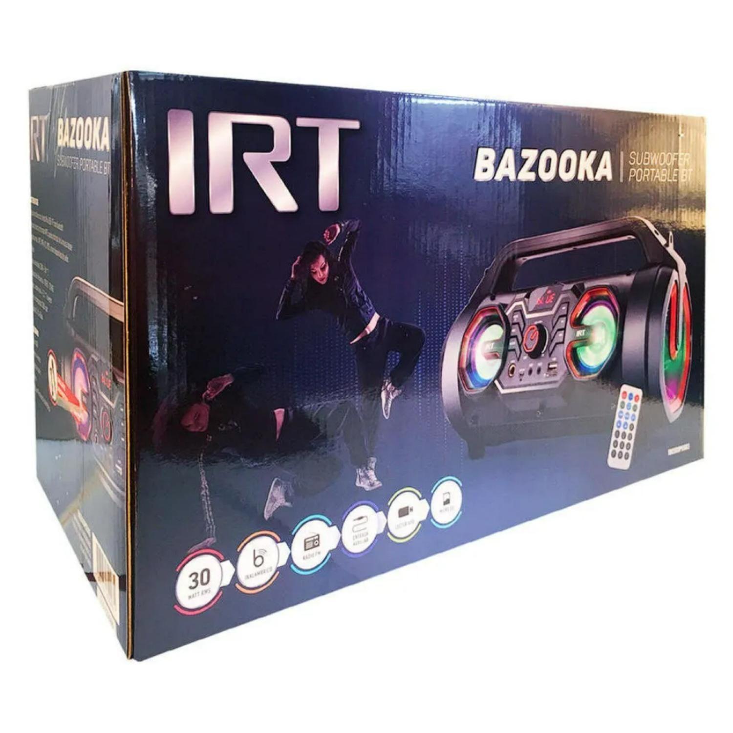 Parlante Bluetooth Bazooka 20W LED USB Negro IRT-3