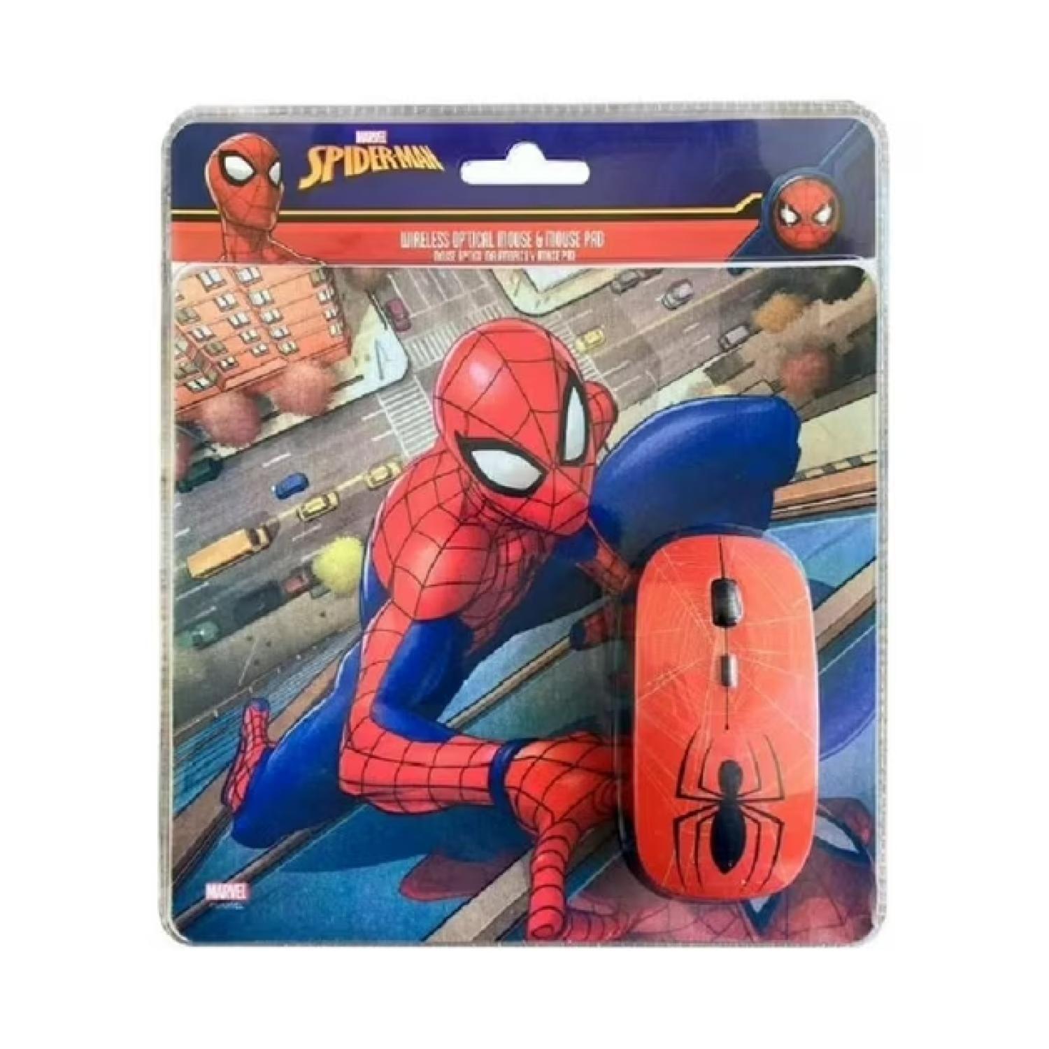 Kit Mouse Inalambrico USB 3B Rojo Y MousePad Spider Man-3