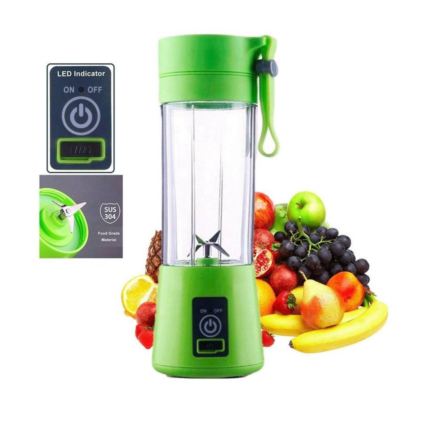 Juguera Licuadora Batidora Jugos Portatil Recargable USB Verde-3