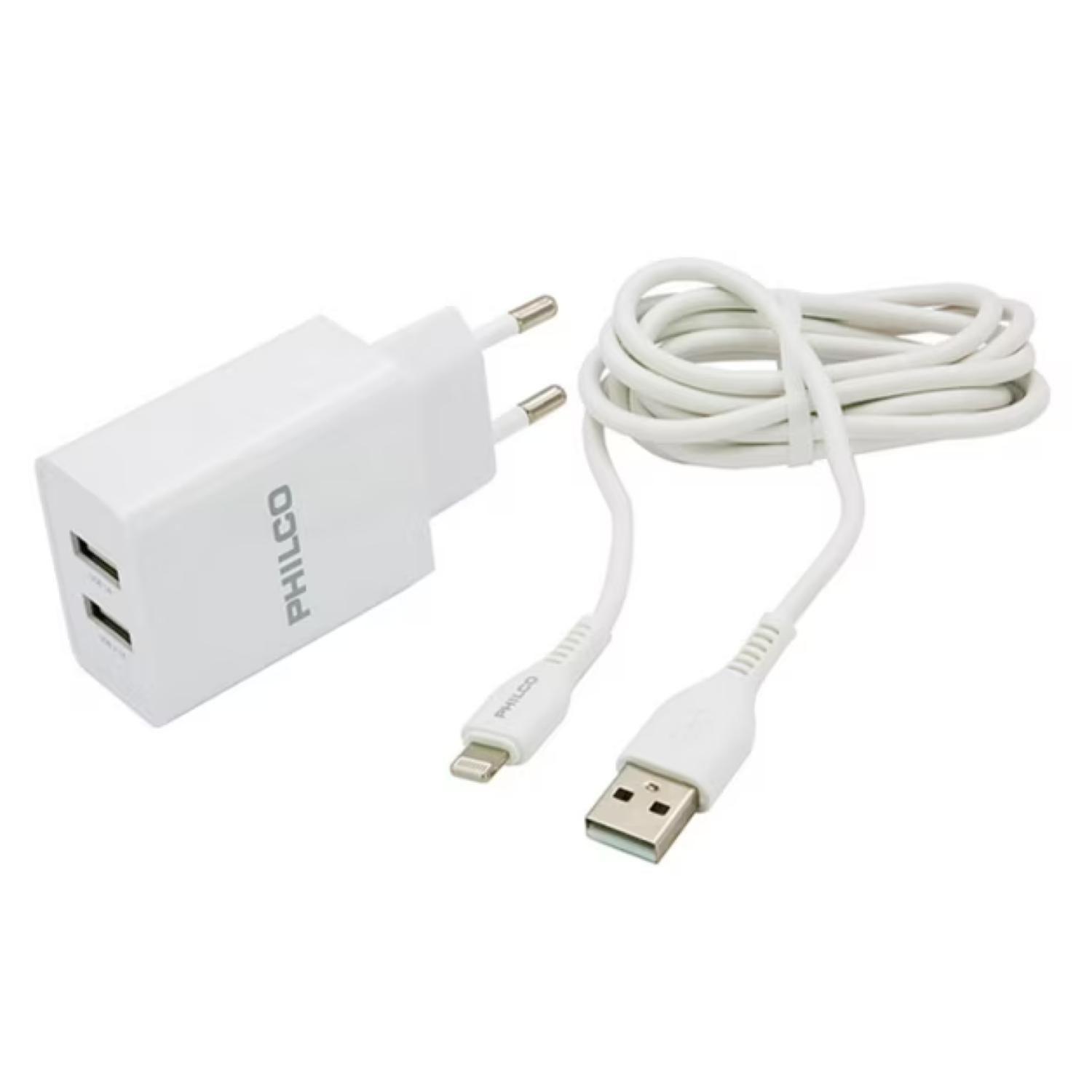 Cargador De Pared 2 USB Cable Lightning Blanco R1090-3