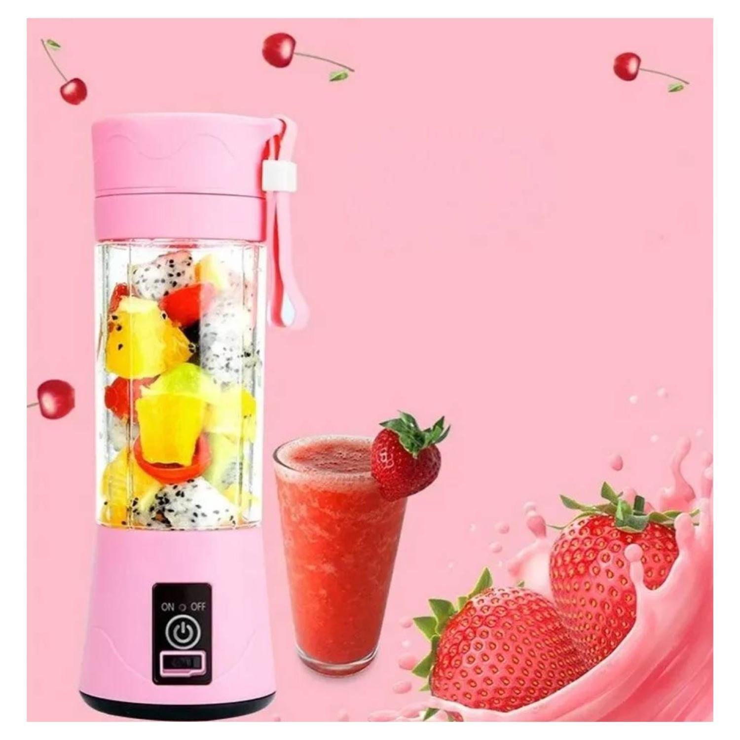 Juguera Licuadora Batidora Jugos Portatil Recargable USB Rosado-4