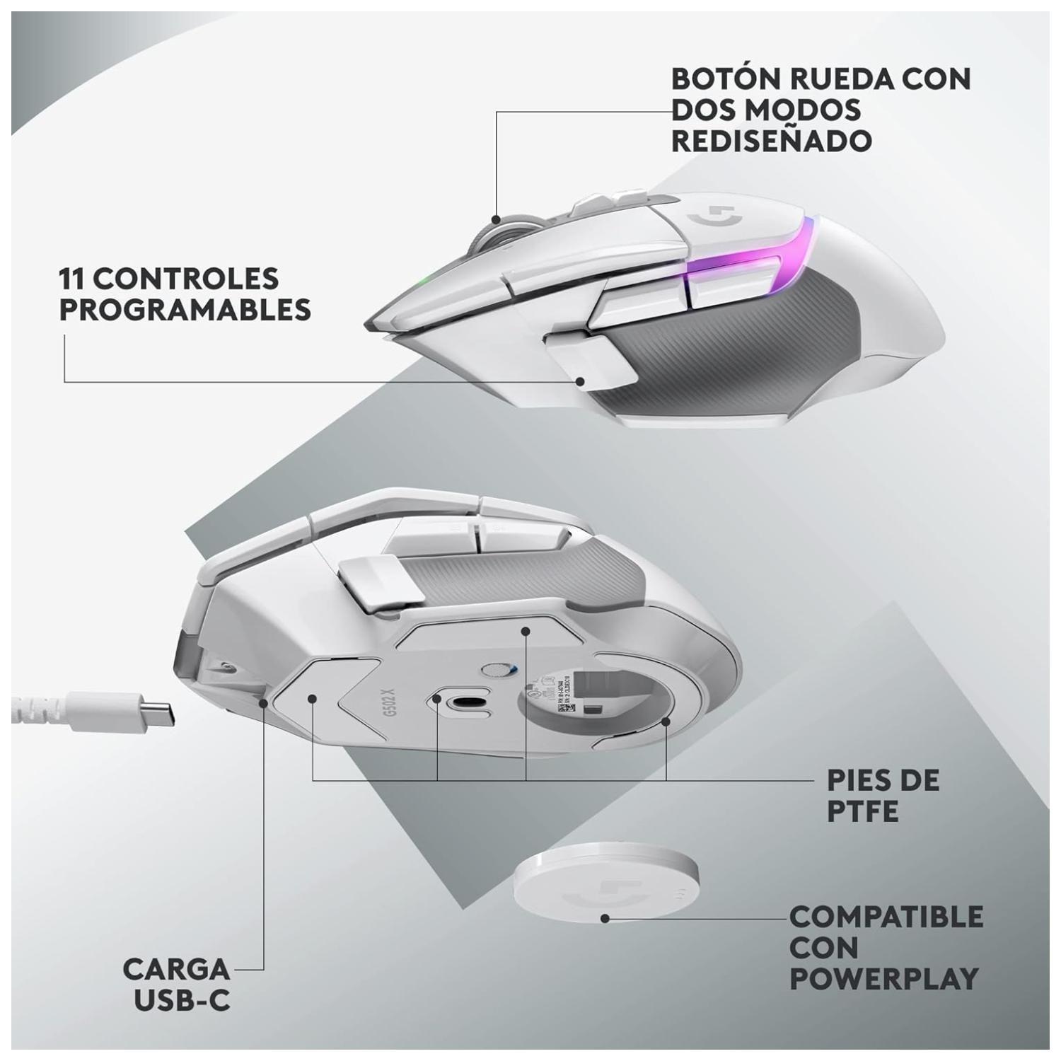 Mouse Gamer Inalambrico USB RGB 9B Blanco G502XPlus-2