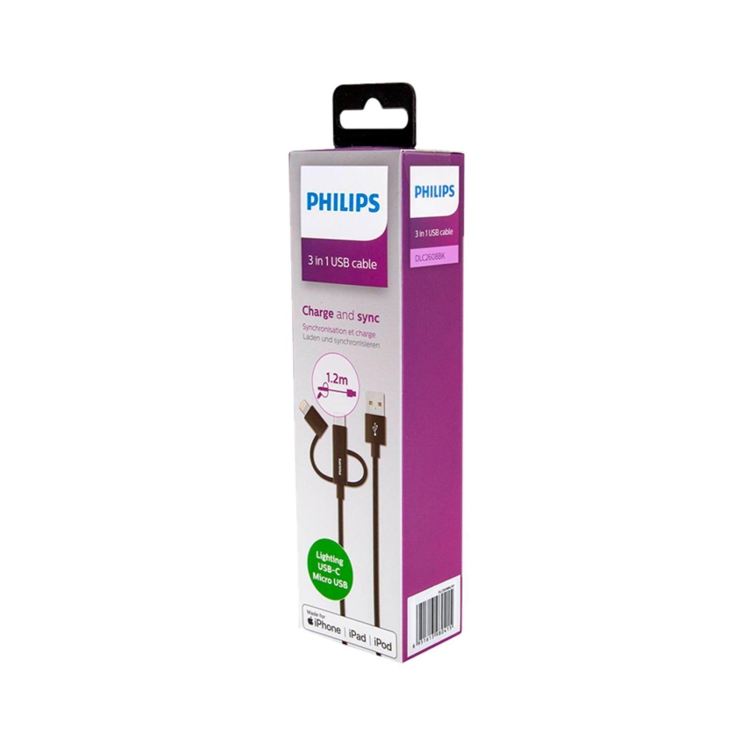 Cable USB 3 En 1 Mricro USB Tipo C Lightning 0.8M -2