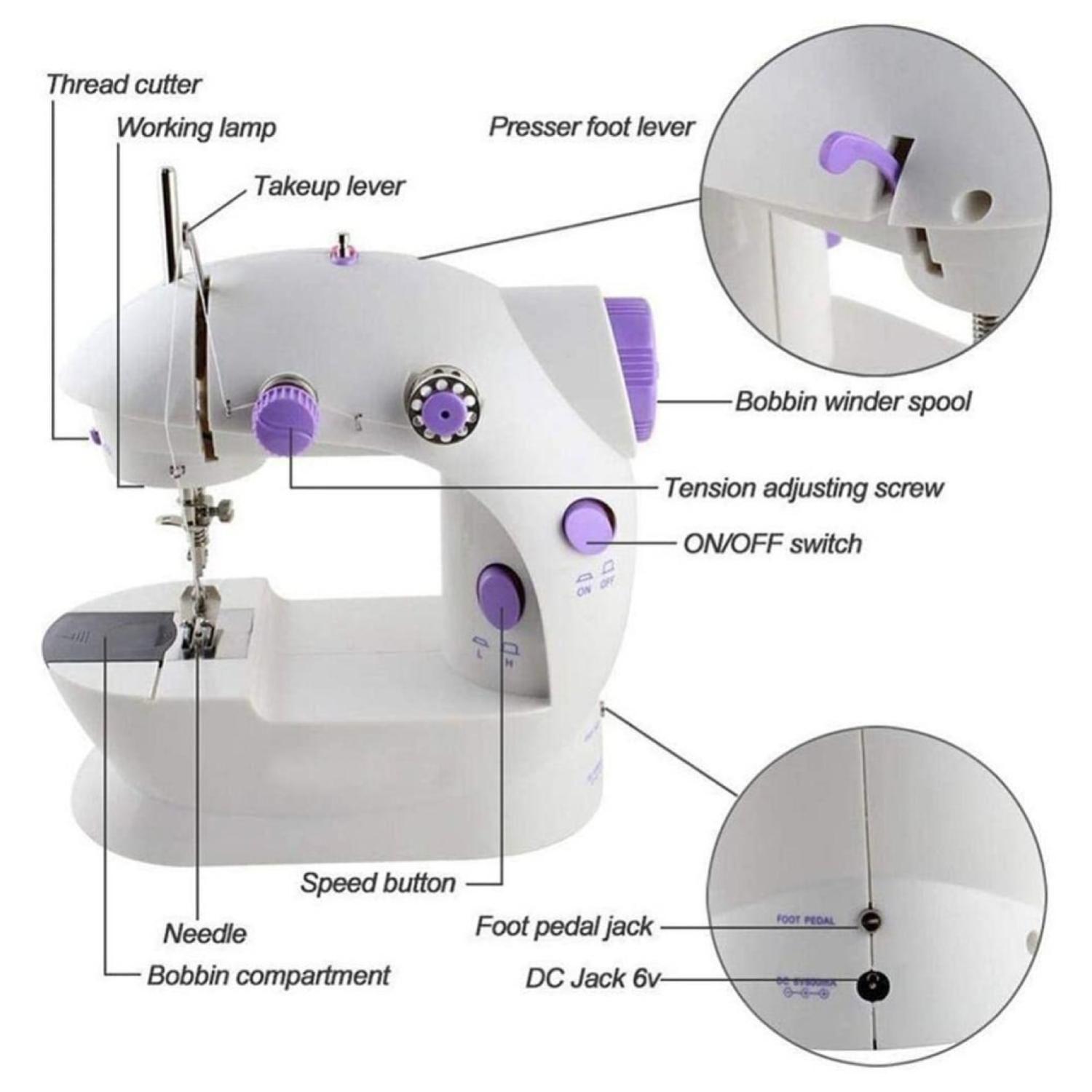 Maquina De Coser Portatil 22.5x13.5x21cm Blanco Morado-3