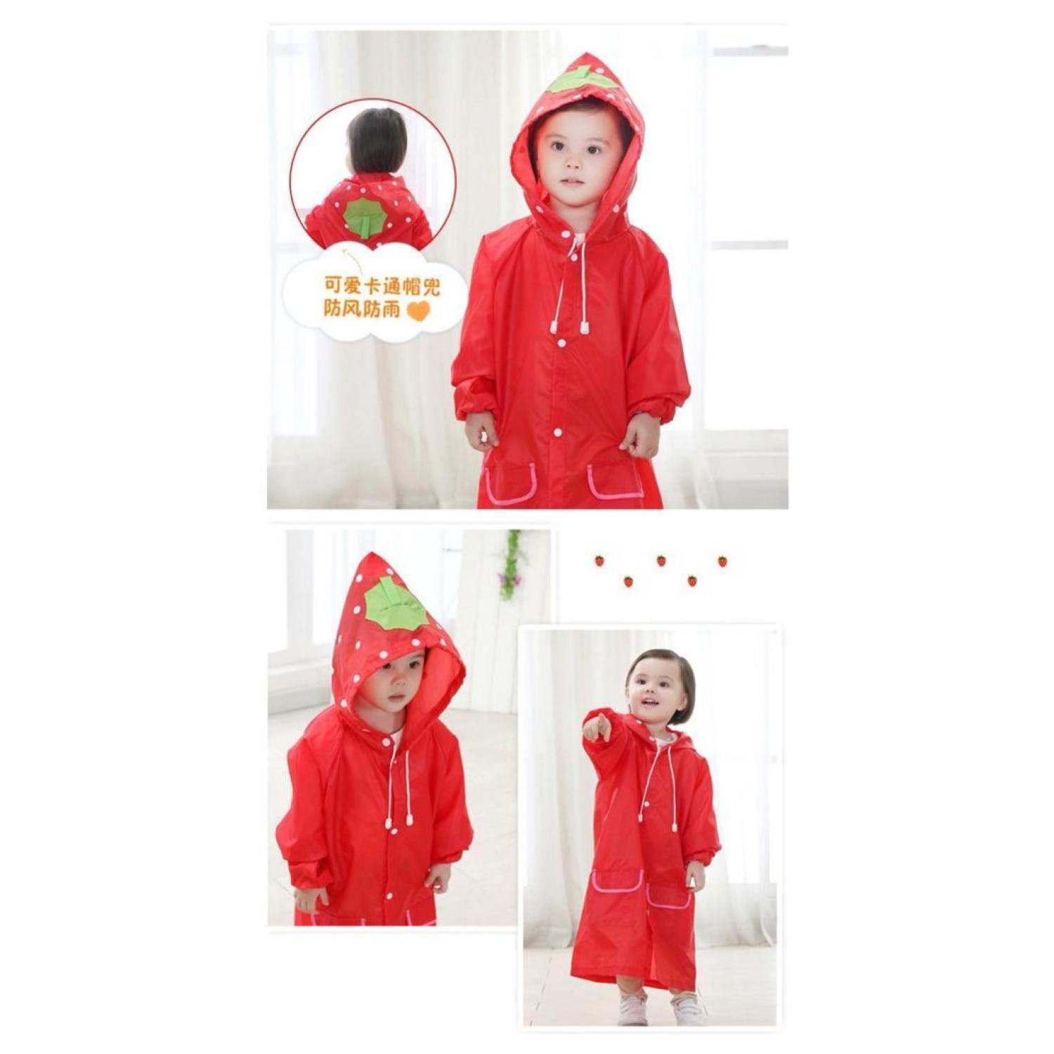 Poncho Impermeable Con Gorro Para Lluvia Infantil Rojo-2