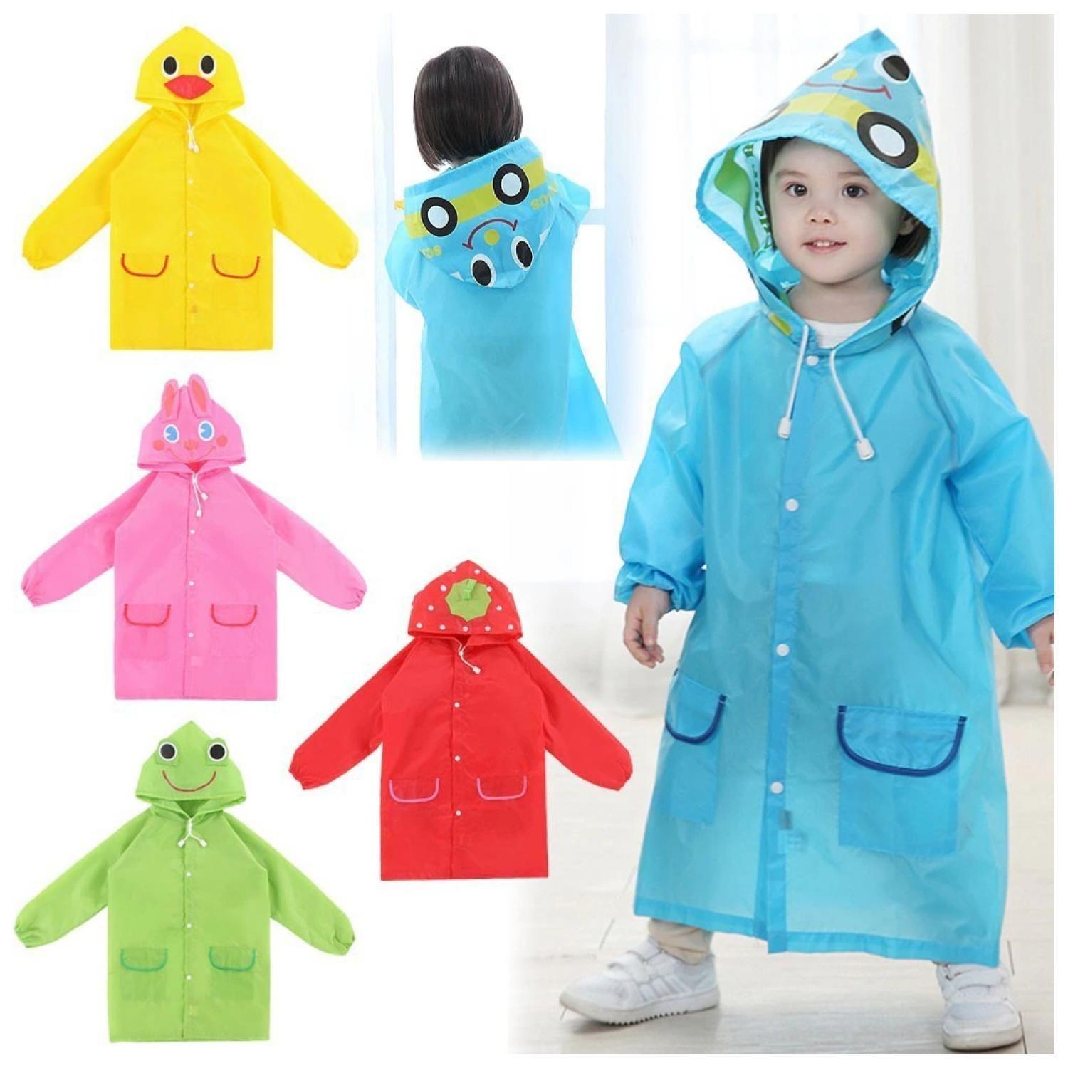 Poncho Impermeable Con Gorro Para Lluvia Infantil Rojo-3
