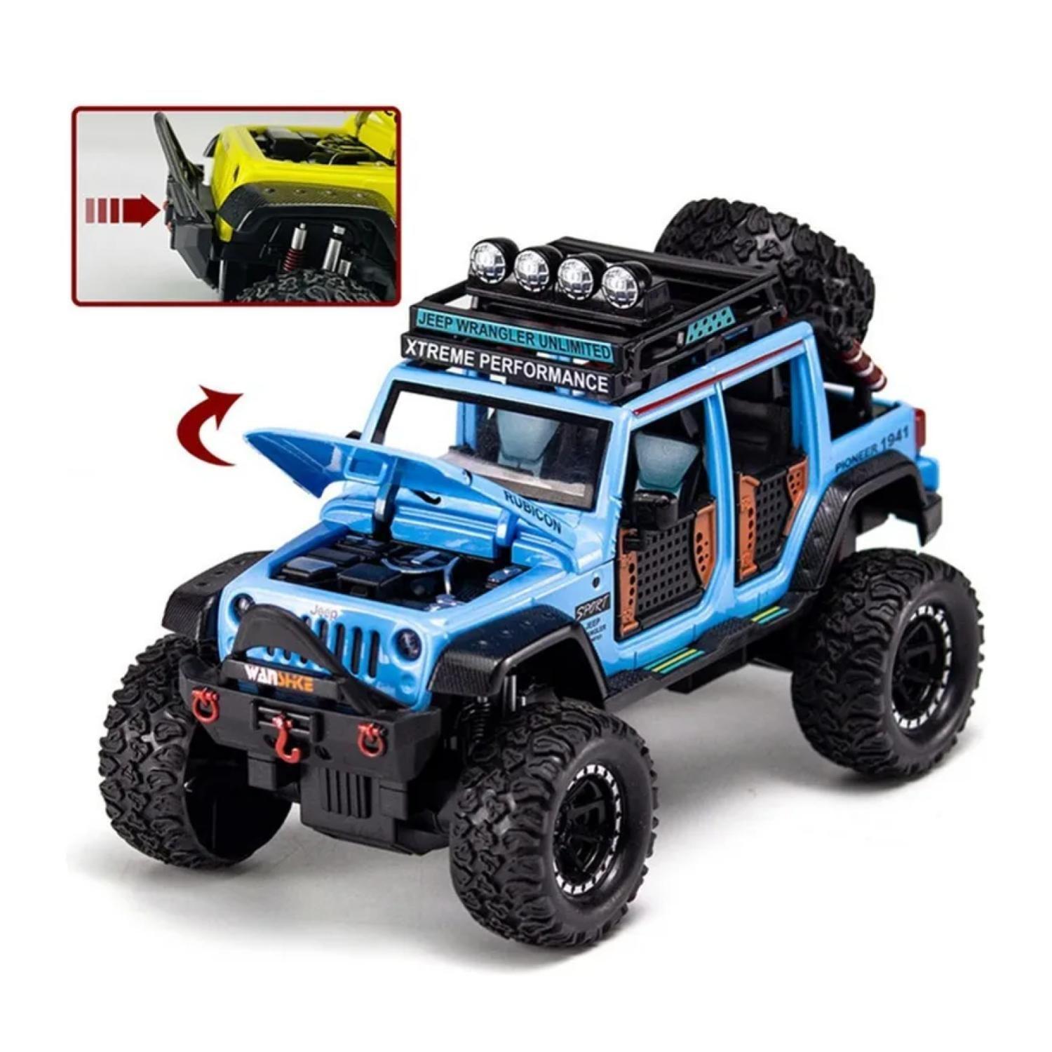 Juguete Auto Jeep Wrangler A Escala 1:24 Azul Infnatil-2