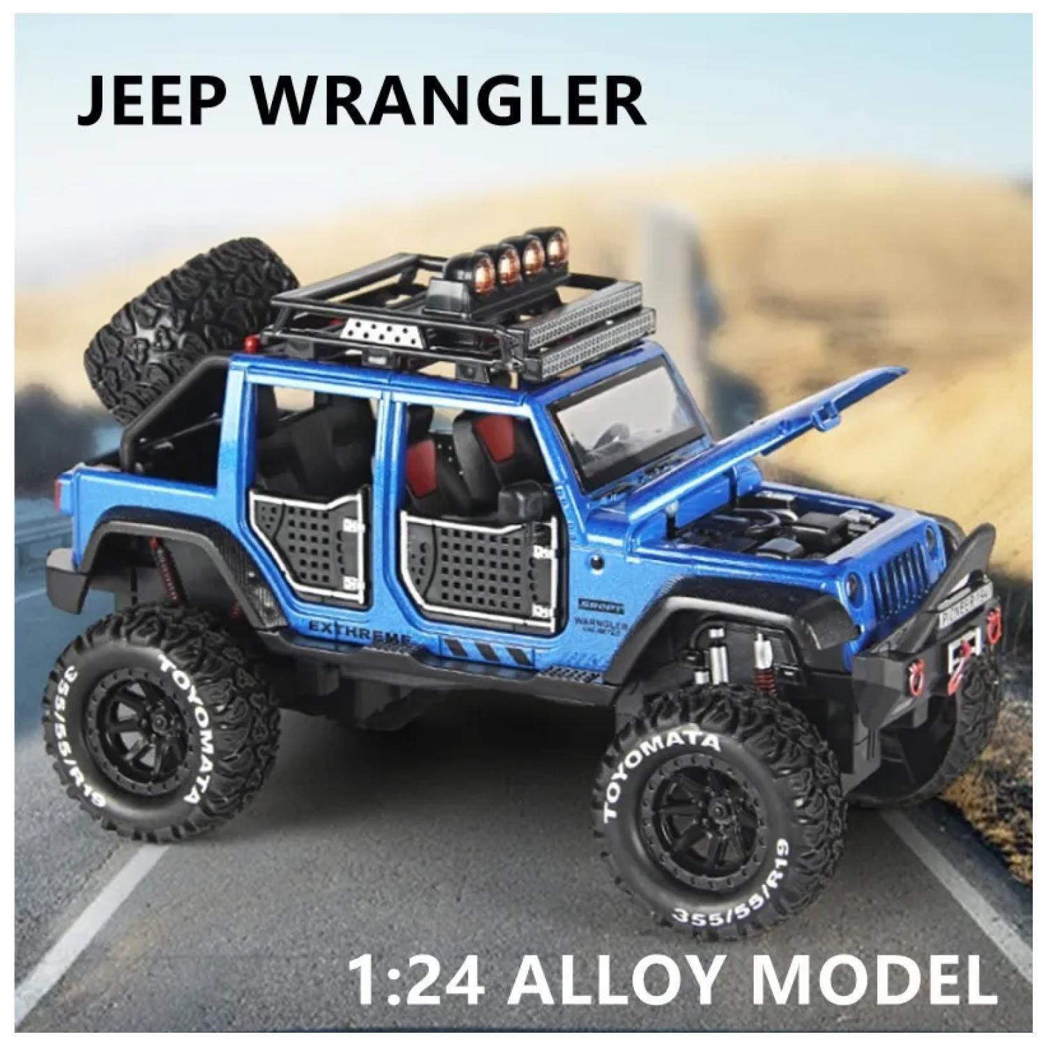Juguete Auto Jeep Wrangler A Escala 1:24 Azul Infnatil-3