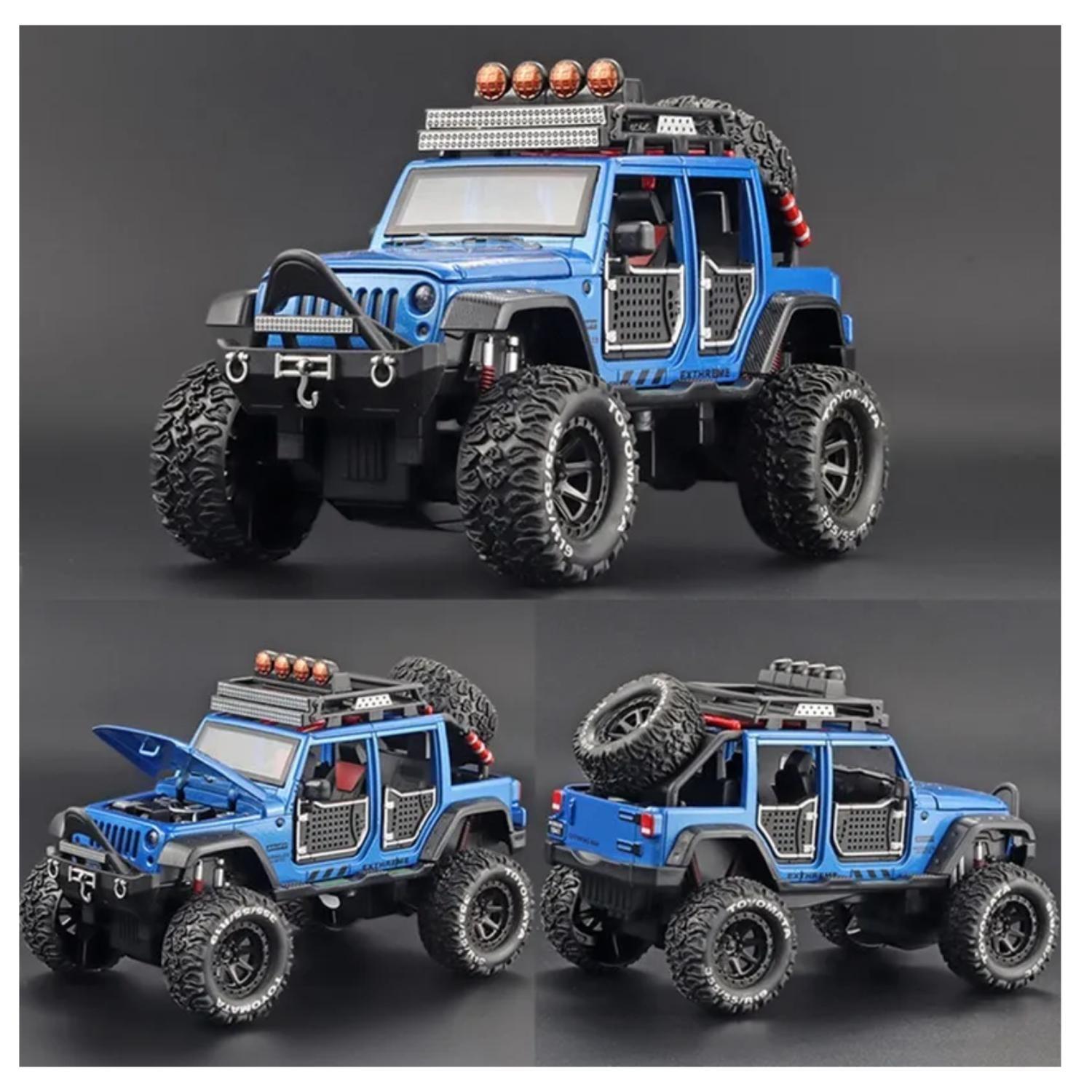 Juguete Auto Jeep Wrangler A Escala 1:24 Azul Infnatil-5
