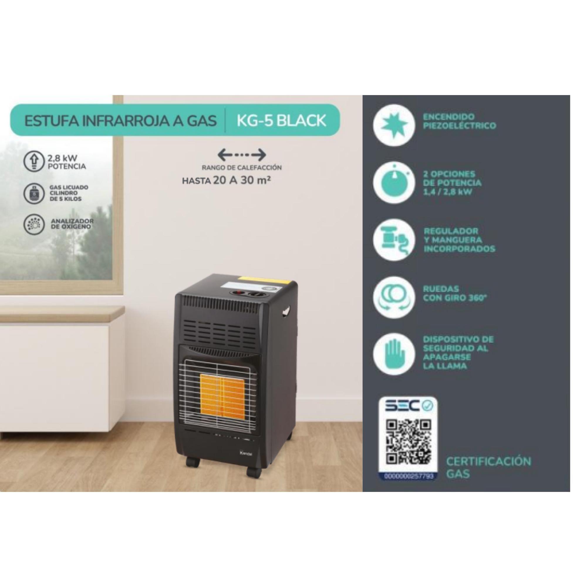 Estufa Infrarroja A Gas Calefaccion 5 Kilos Negro KG-5-4