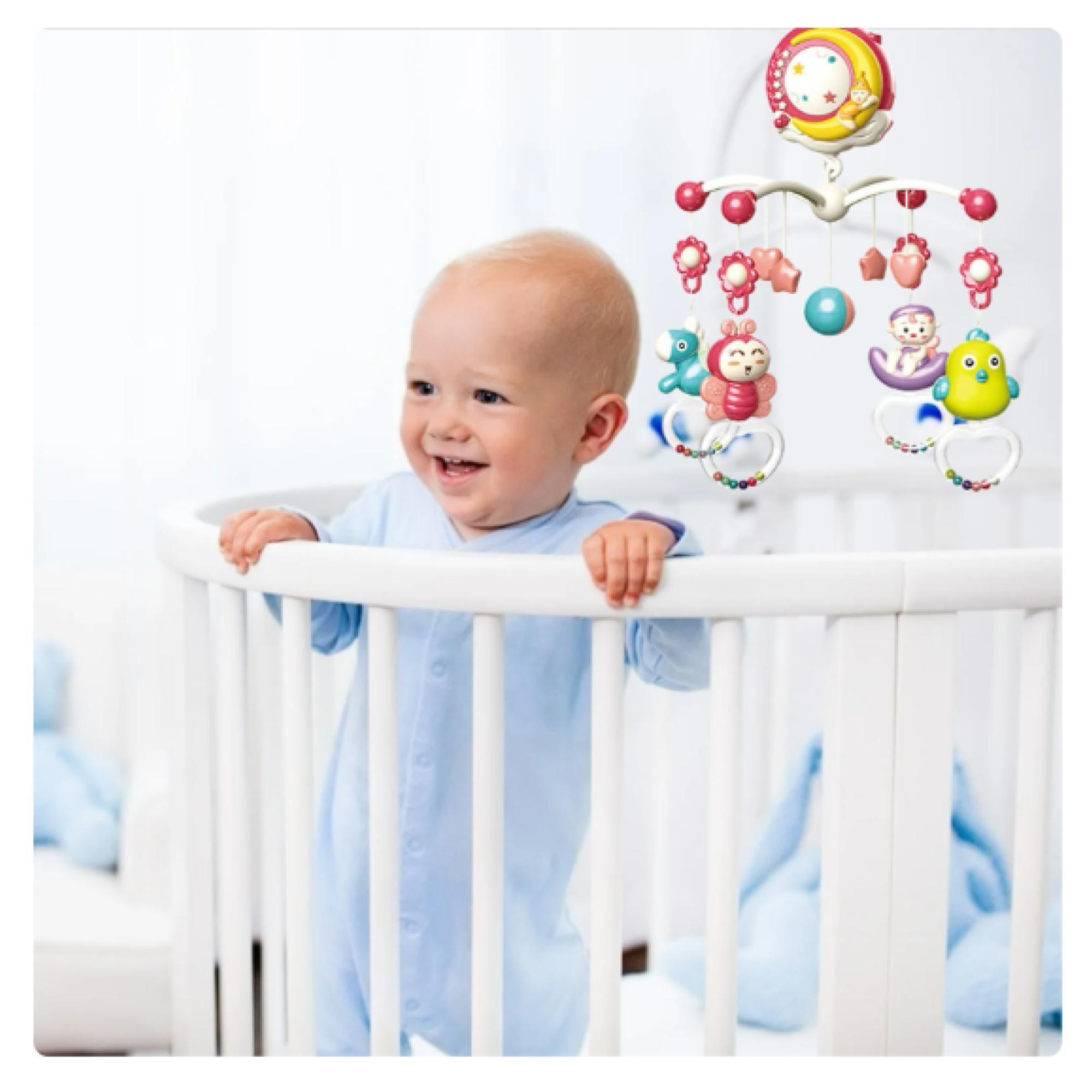 Juguete Movil Sonajero Infantil Con Luz Y Sonido Animales Rosado-2