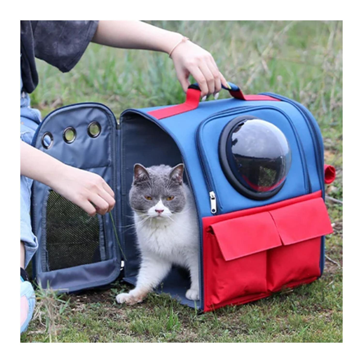 Mochila Transportadora Para Perros Y Gatos 40x39x26cm Azul-4