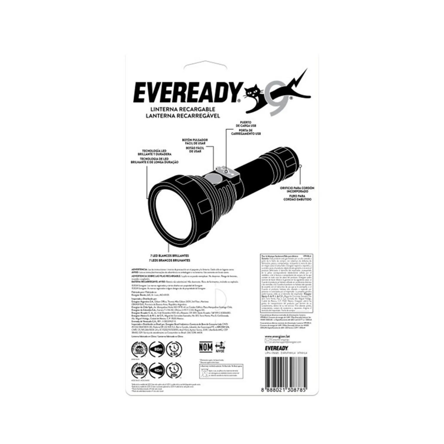 Linterna LED Recargable USB 60lm Negro Eveready-1