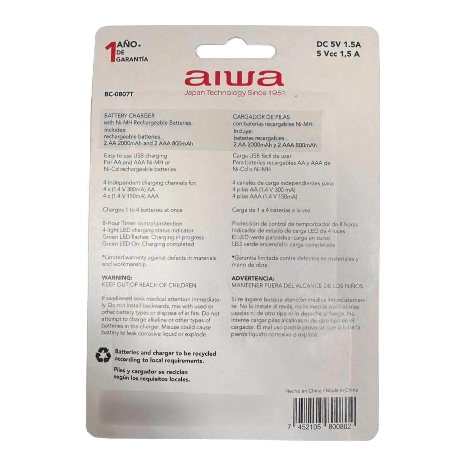 Cargador De Pilas AA Y AAA Con 4 Pilas Bc-0807t-2