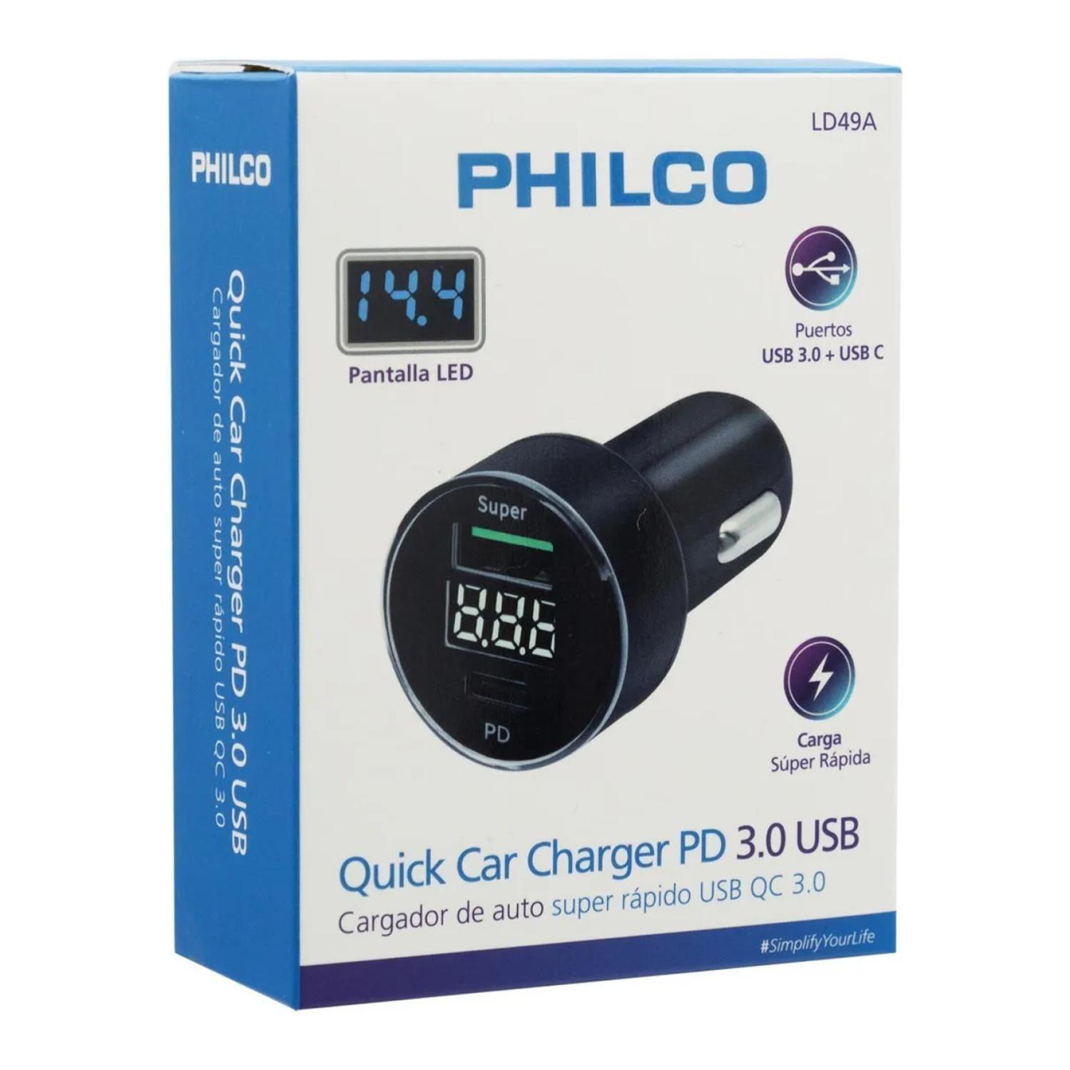 Cargador De Auto Doble QC3.0 USB LED Negro D49A-5