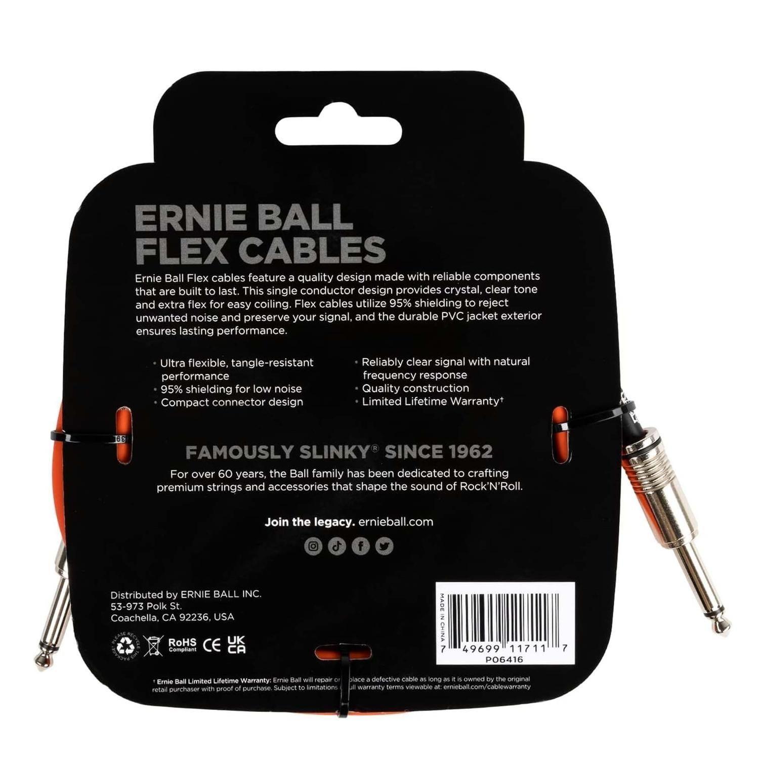 Ernie Ball 6416 Cable para Instrumento Flex Naranjo Recto Recto 3 Mts-1