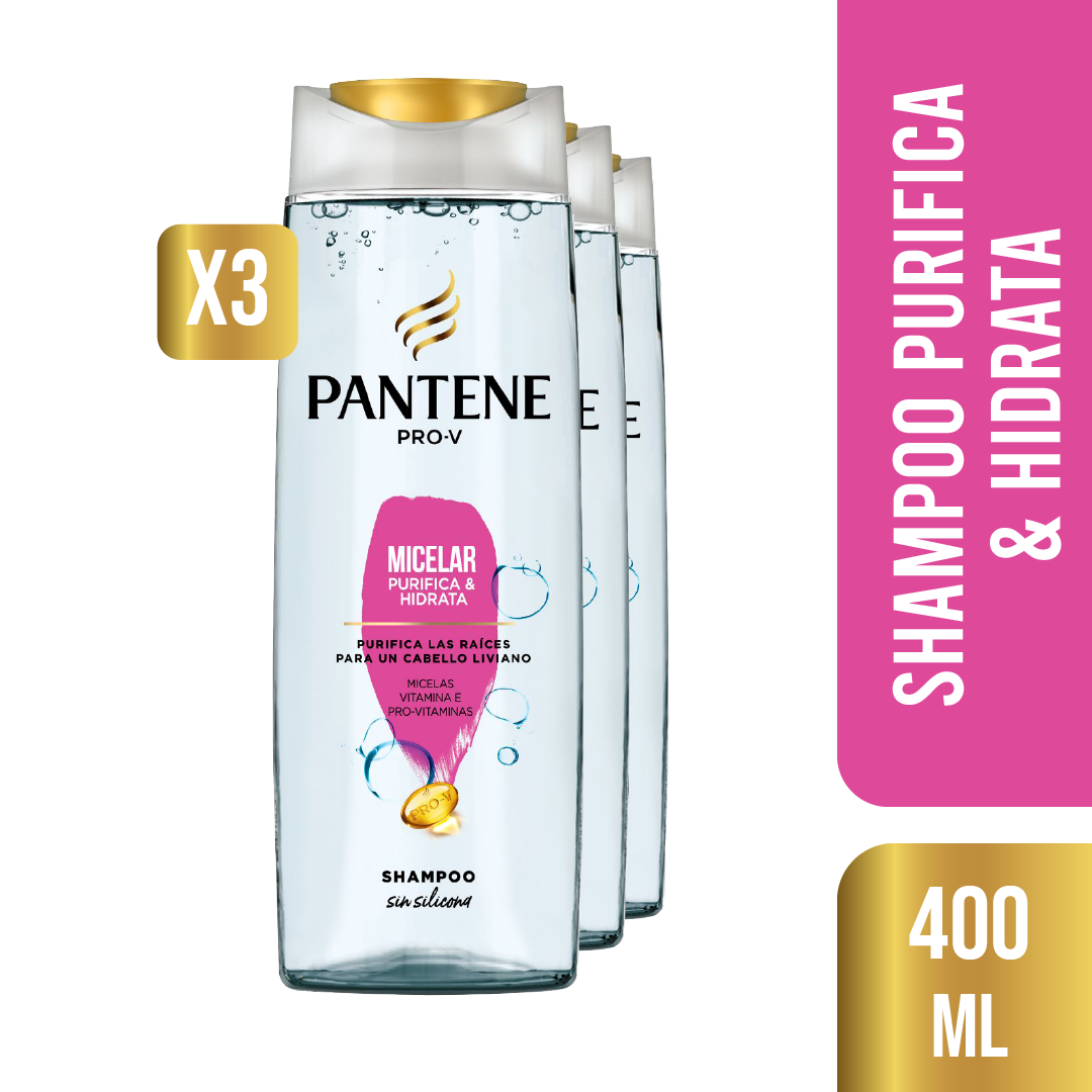 Pack 3 Shampoo Pantene Pro-V Micelar Purifica&Hidrata 400ml-0
