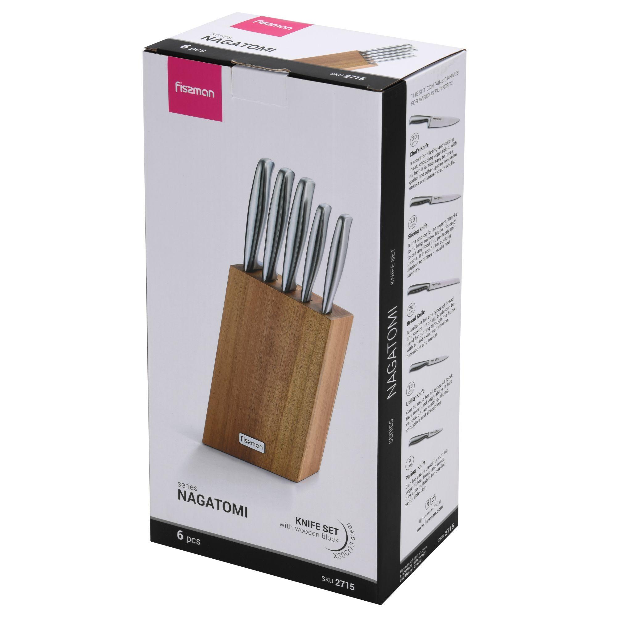 Set 5 Cuchillos Nagatomi Base De Madera Fissman-7