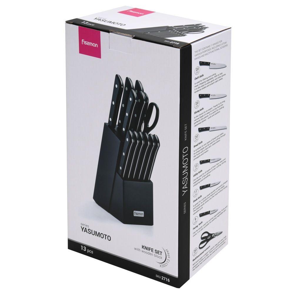 Set 11 Cuchillos Profesionales Yasumoto + Tijeras de Cocina y Base Madera Fissman-4