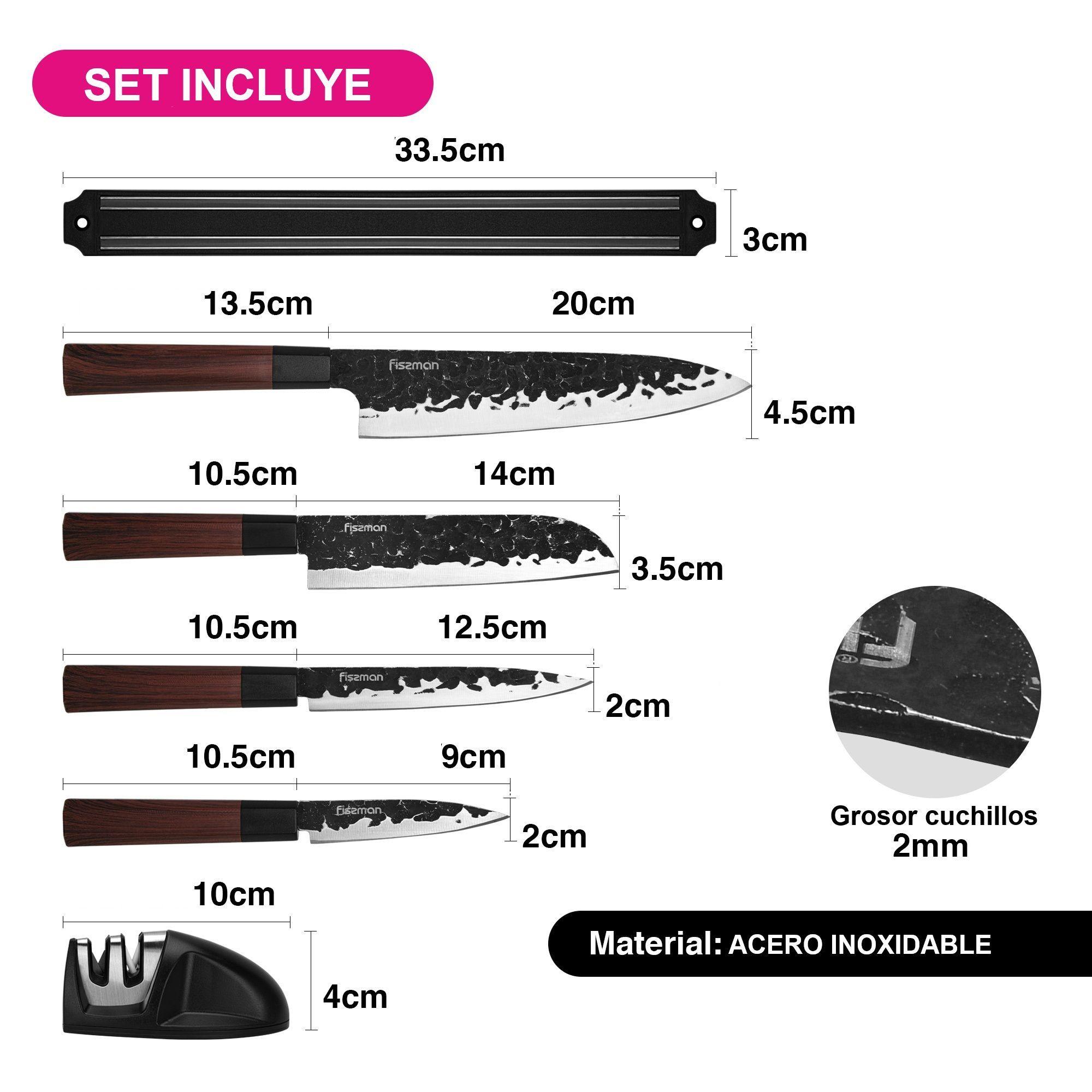 Set 4 cuchillos de cocina Kendo Afilador y Barra magn tica Fissman-3