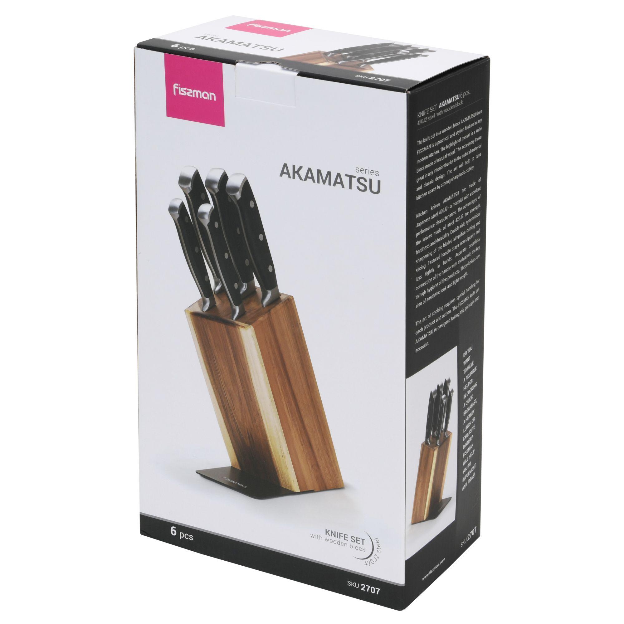 Set 5 Cuchillos Profesionales Akamatsu Base Madera Fissman-7