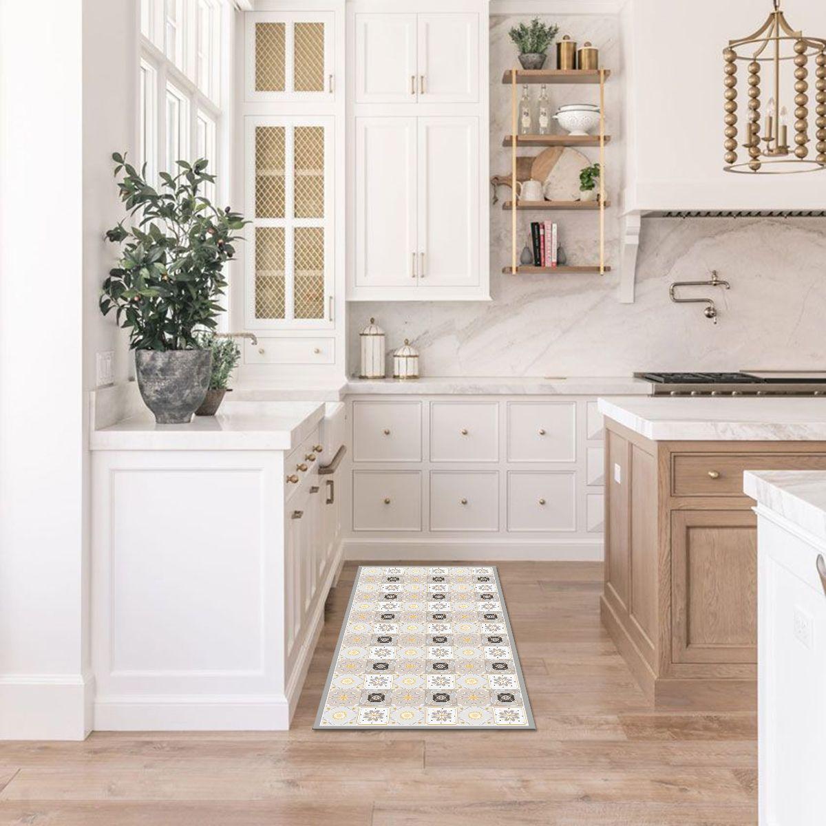 Alfombra Decorativa Cocina Baldosa Clasica Amarilla 70X140Cm-1