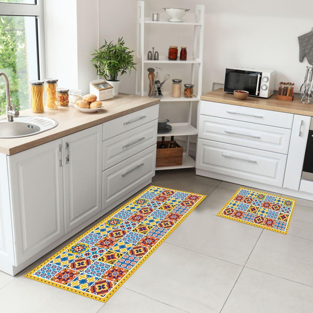 Set 2 Alfombras de Cocina Baldosa Gris-1