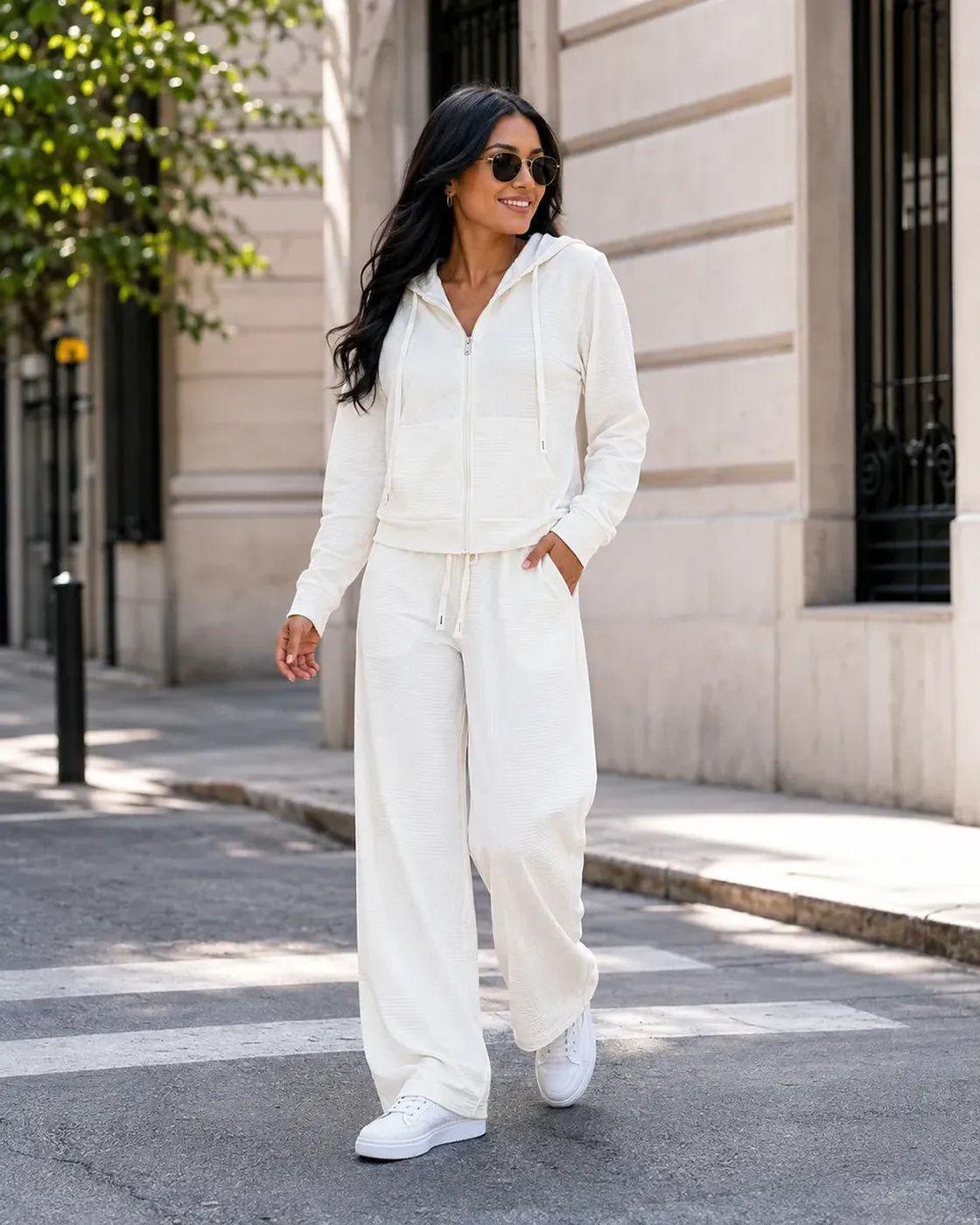 Conjunto Mujer Polerón Capucha Pantalón Ancho-3