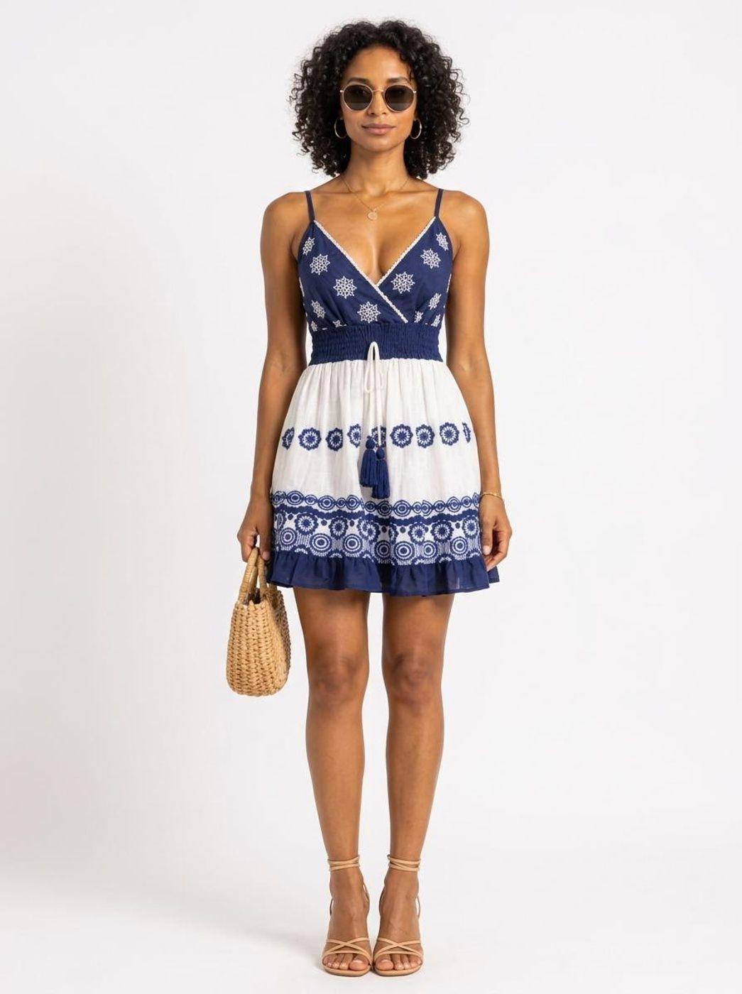 Vestido Mujer Bordado Floral Escote V Tirantes Ajustables-0
