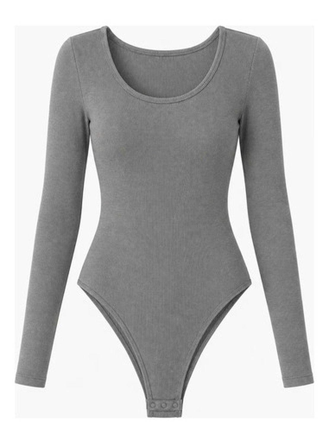 Body Modelador Mujer Manga Larga Acanalado Cuello Redondo-0