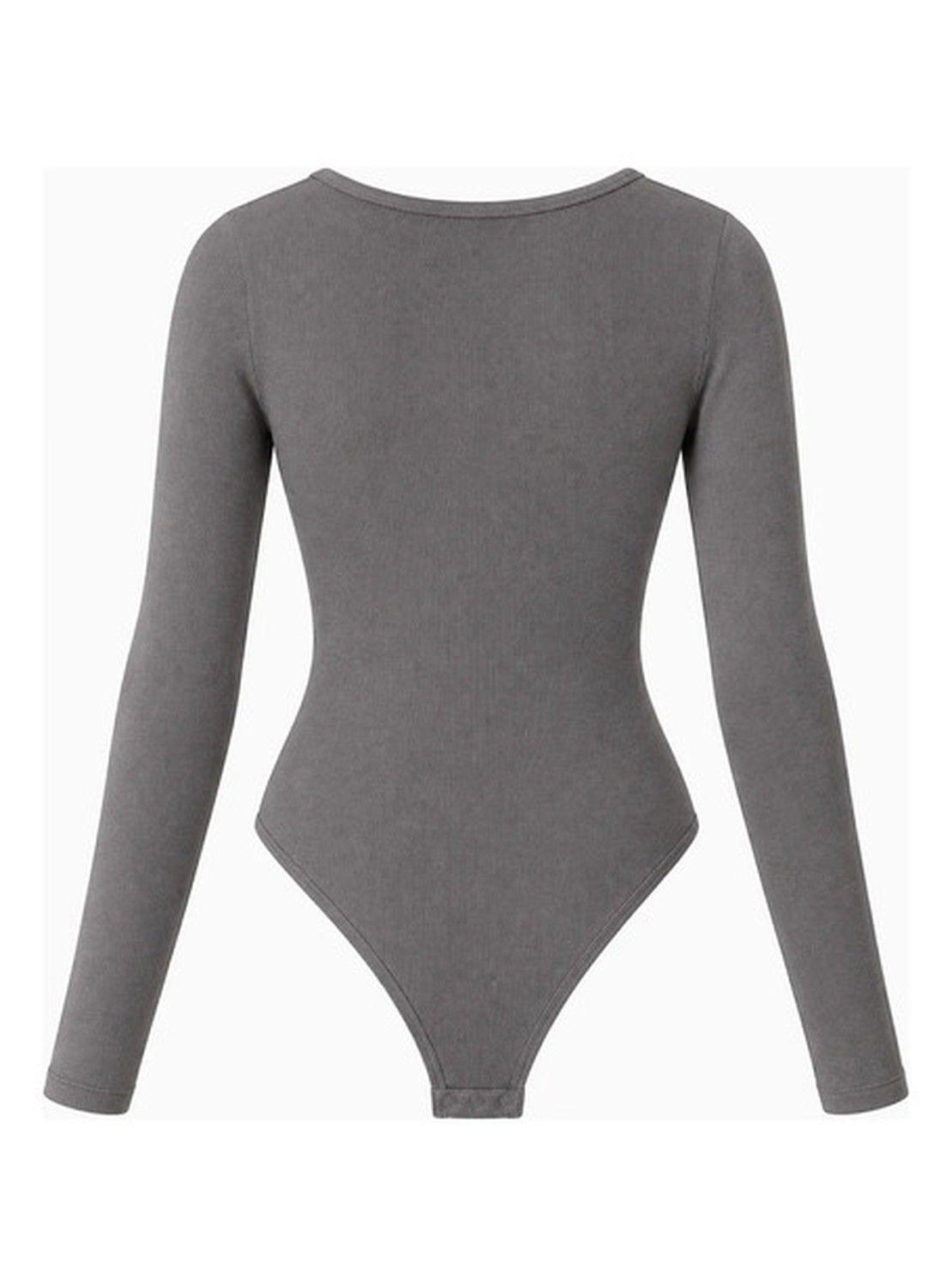 Body Modelador Mujer Manga Larga Acanalado Cuello Redondo-2