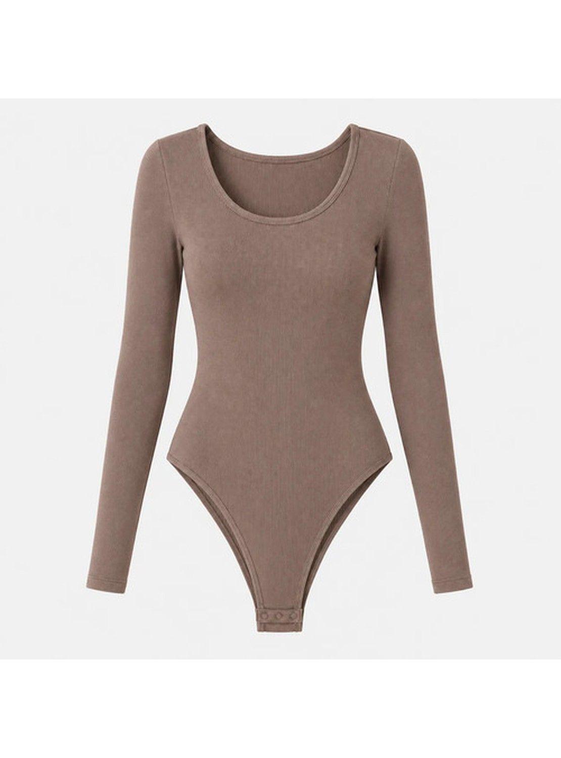 Body Modelador Mujer Manga Larga Acanalado Cuello Redondo-0