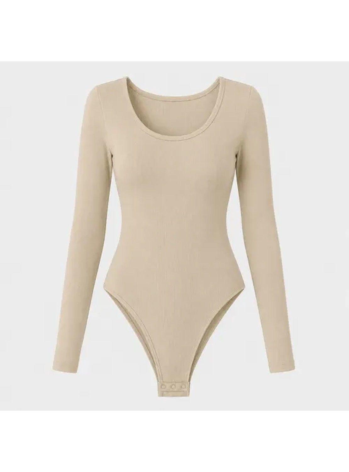 Body Modelador Mujer Manga Larga Acanalado Cuello Redondo-0