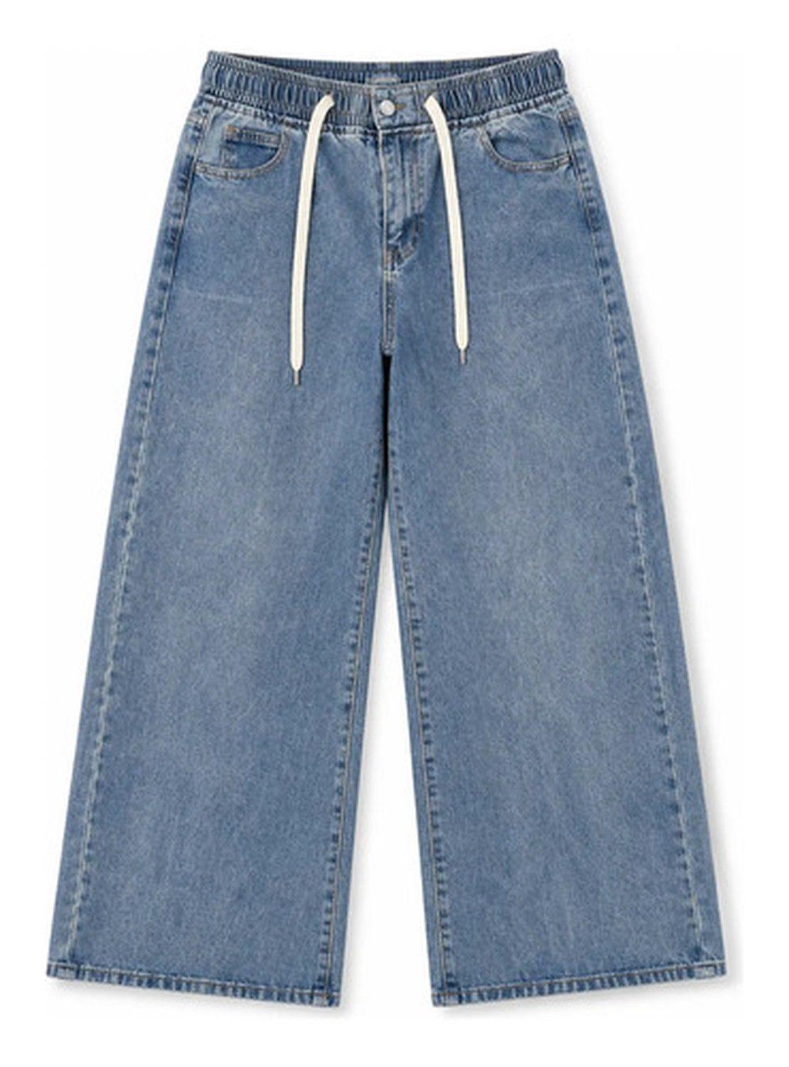 Jeans Mujer Pierna Ancha Cintura Elasticada Ajustable-0