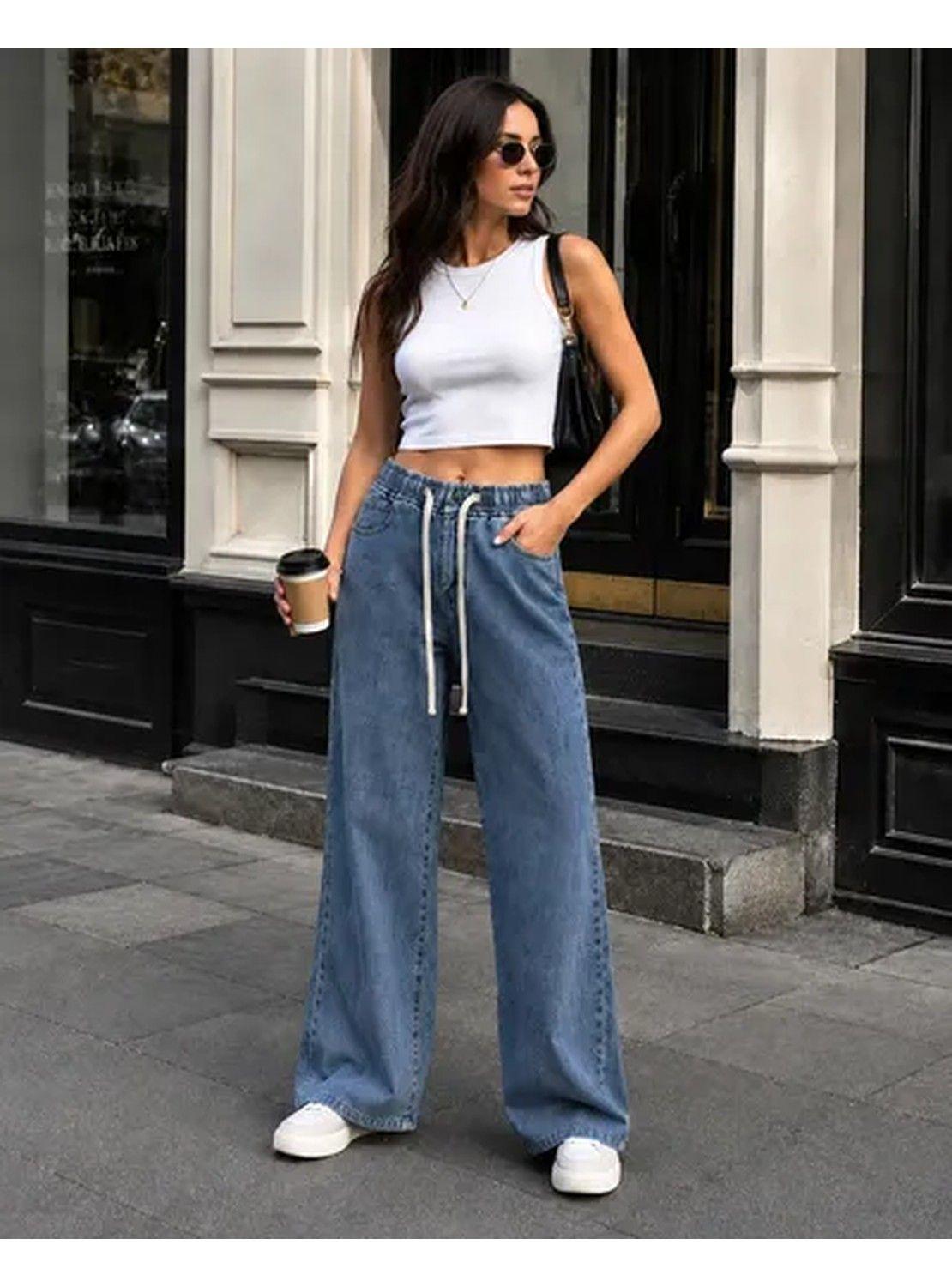Jeans Mujer Pierna Ancha Cintura Elasticada Ajustable-6