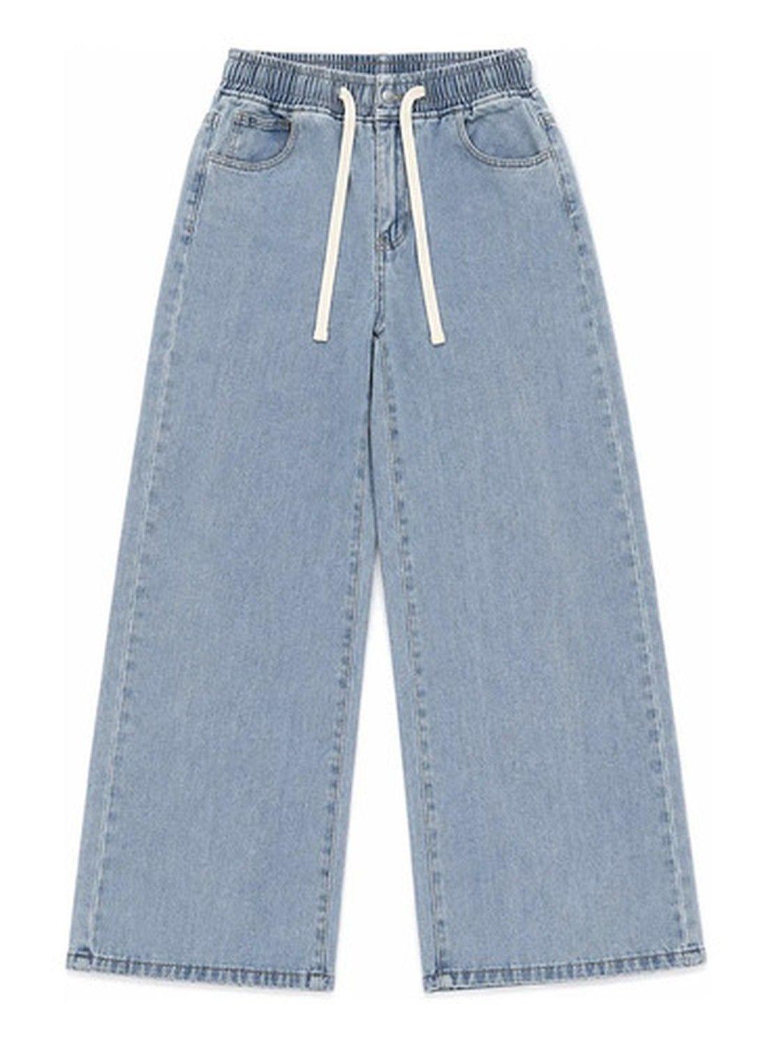 Jeans Mujer Pierna Ancha Cintura Elasticada Ajustable-0