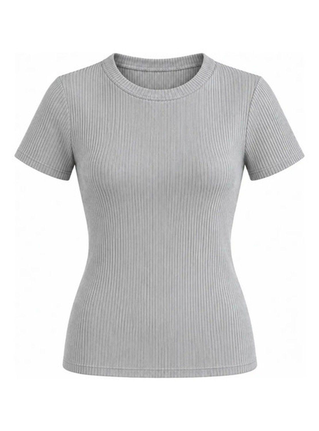 Polera Mujer Acanalada Manga Corta Cuello Redondo-0