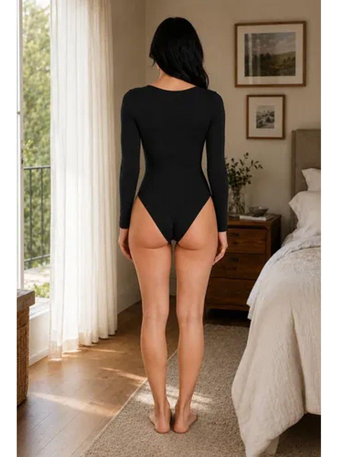 Body Mujer Manga Larga Escote Redondo Compresor Ajustado-3