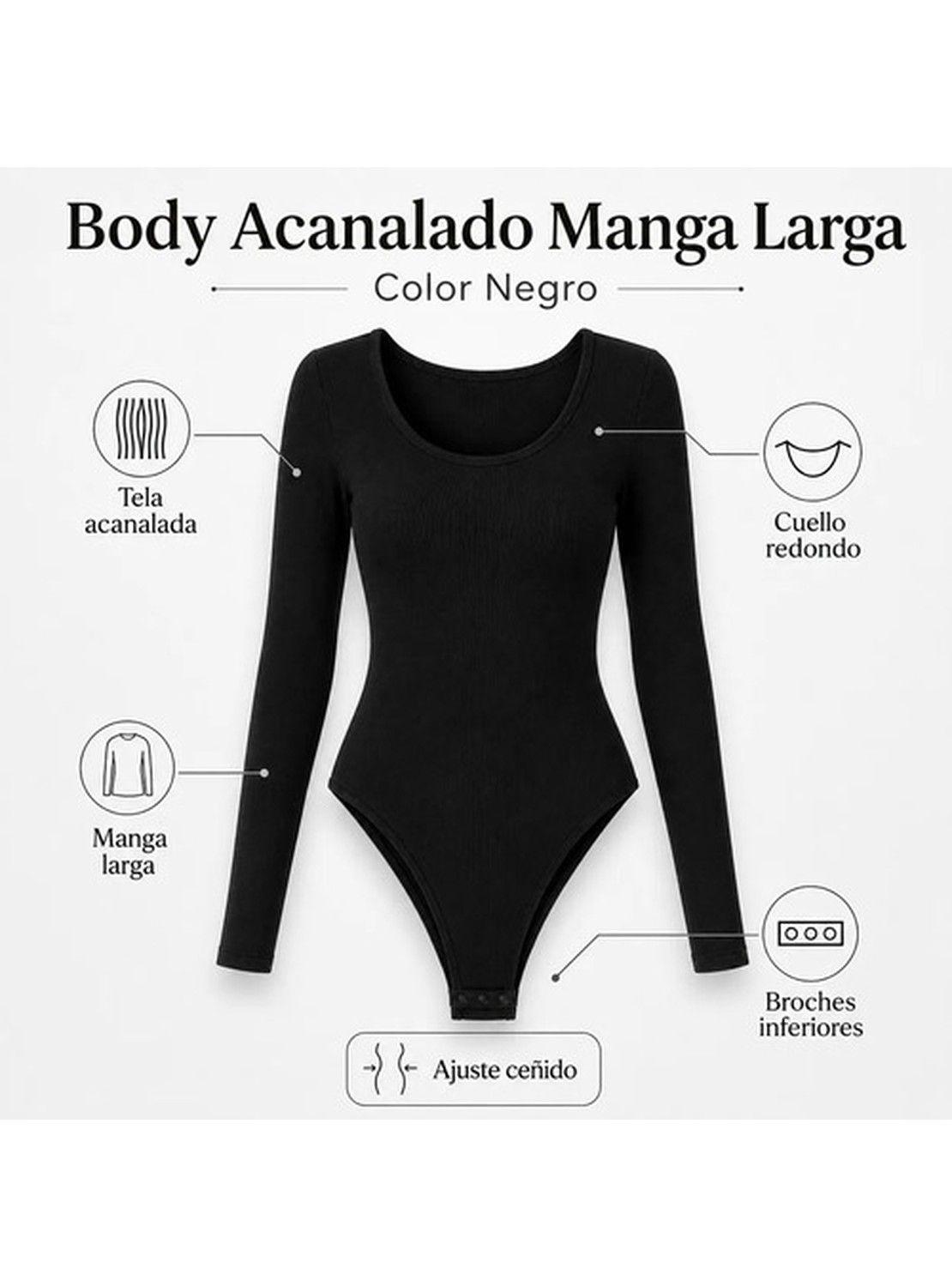 Body Modelador Mujer Manga Larga Acanalado Cuello Redondo-2