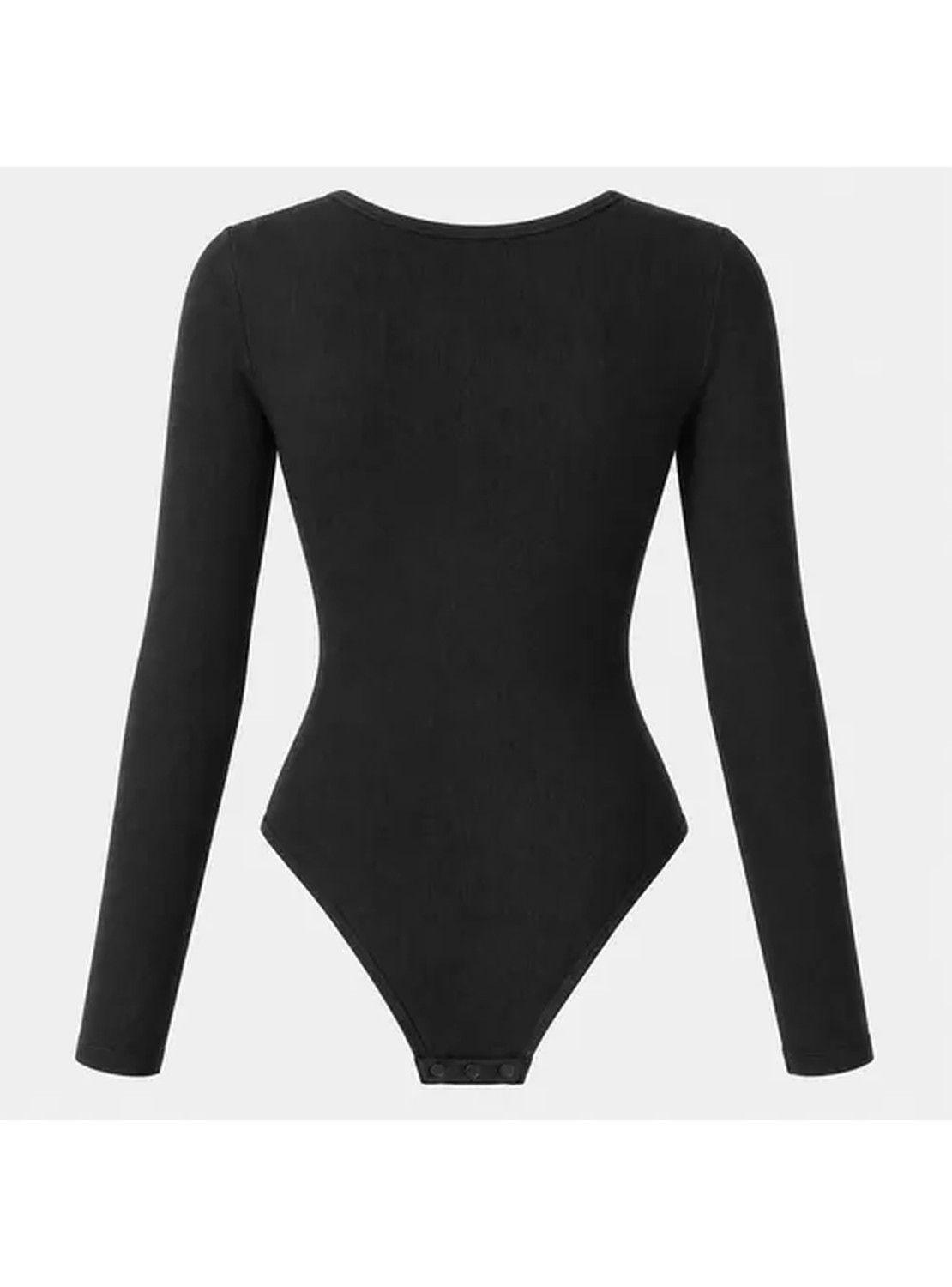 Body Modelador Mujer Manga Larga Acanalado Cuello Redondo-3