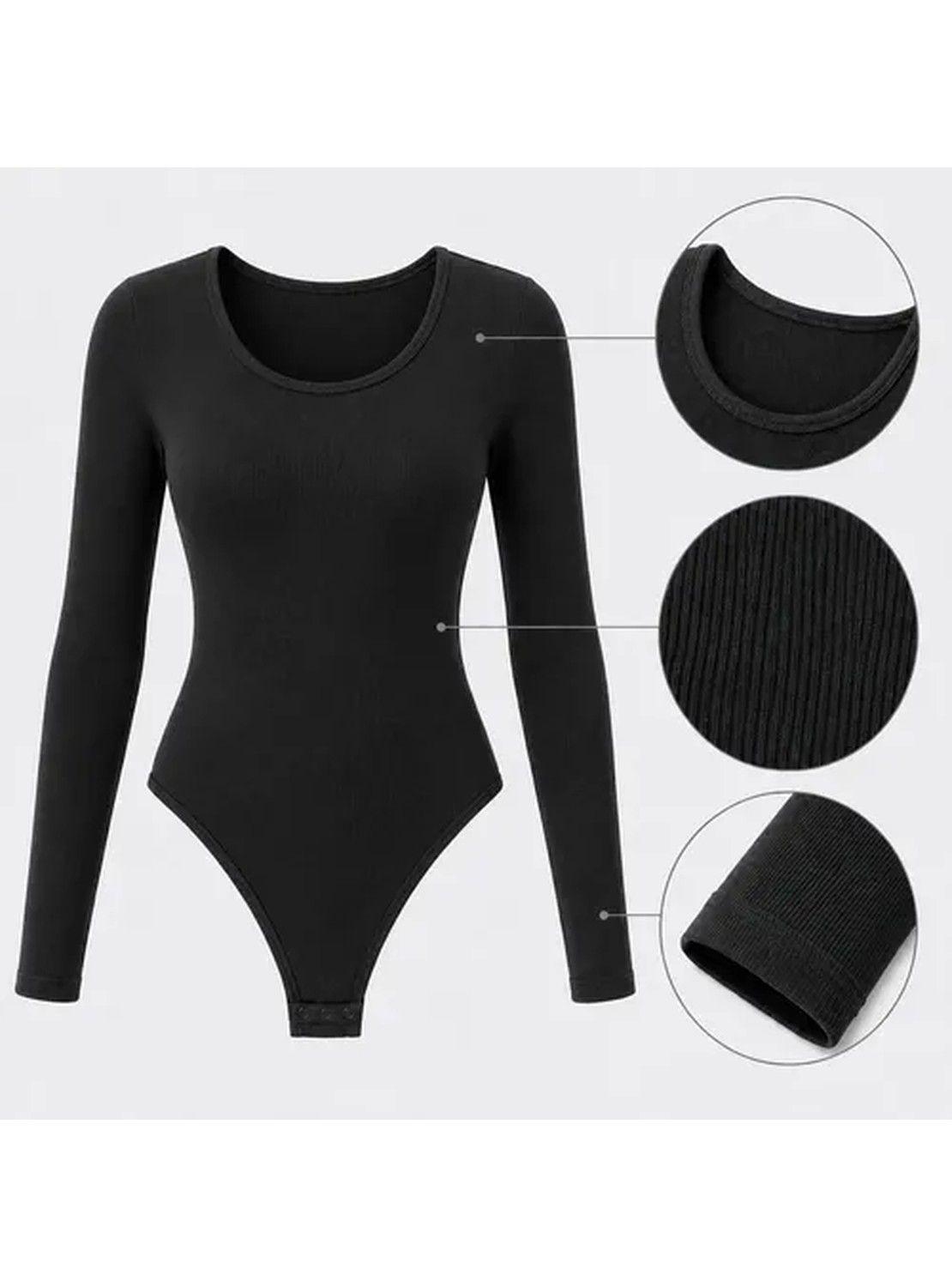 Body Modelador Mujer Manga Larga Acanalado Cuello Redondo-4