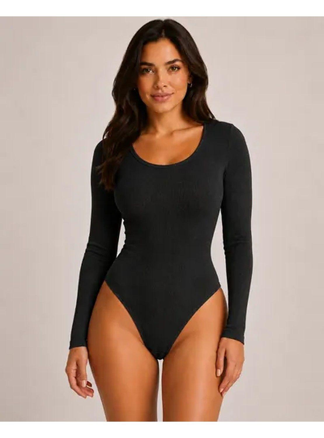 Body Modelador Mujer Manga Larga Acanalado Cuello Redondo-5