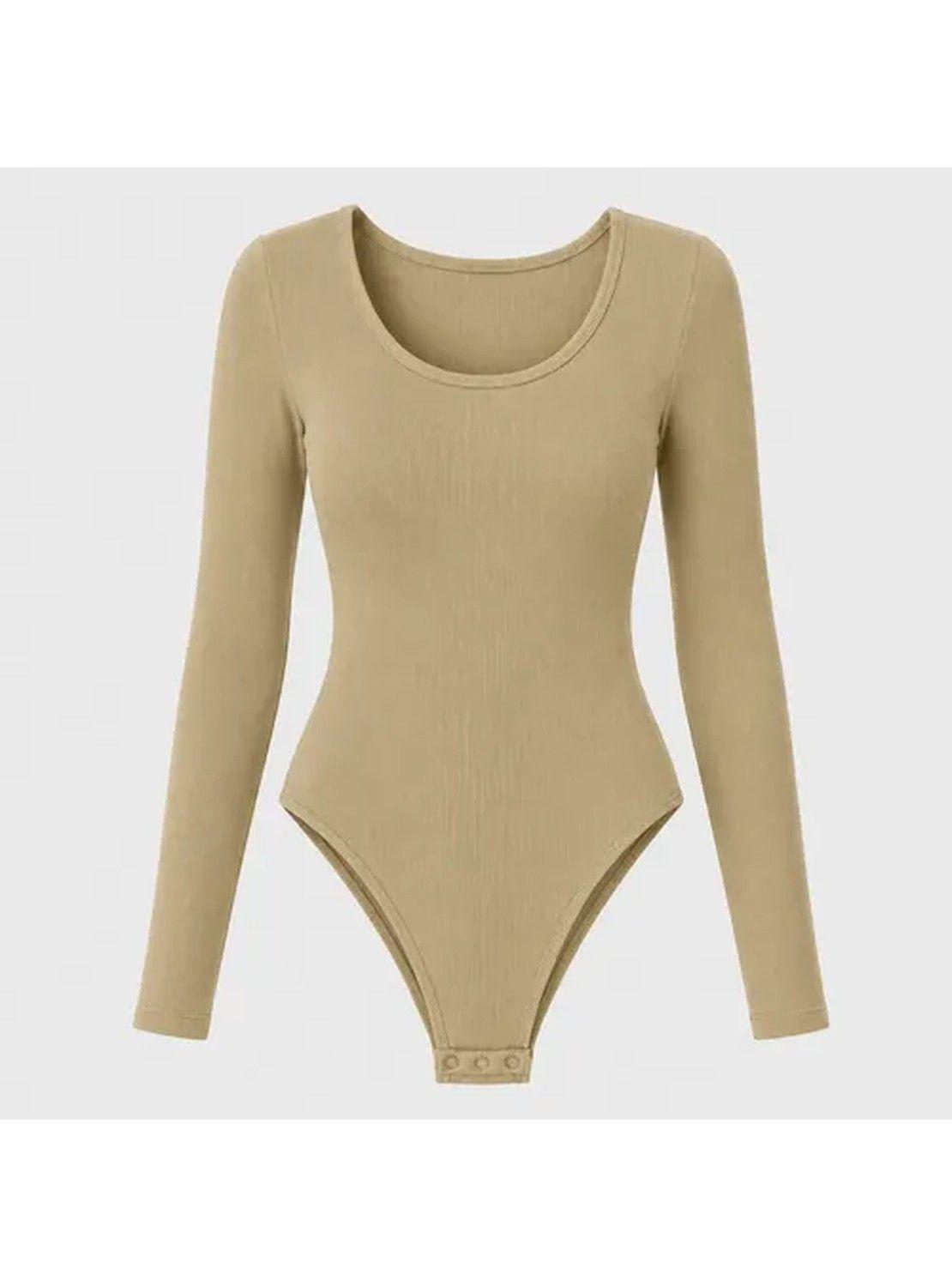 Body Modelador Mujer Manga Larga Acanalado Cuello Redondo-0