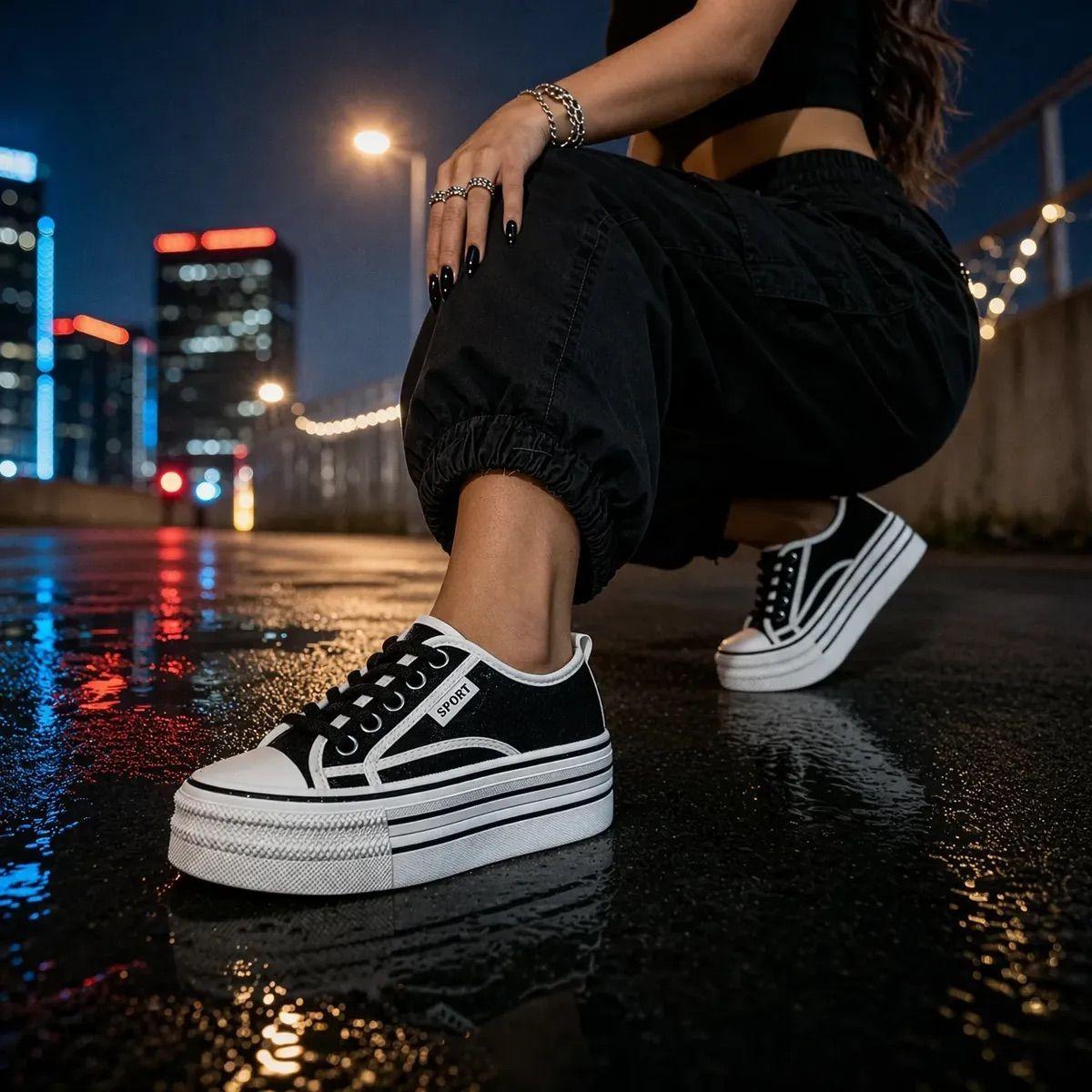 Zapatillas Mujer Plataforma Urbanas Negras Aurora Trend-3