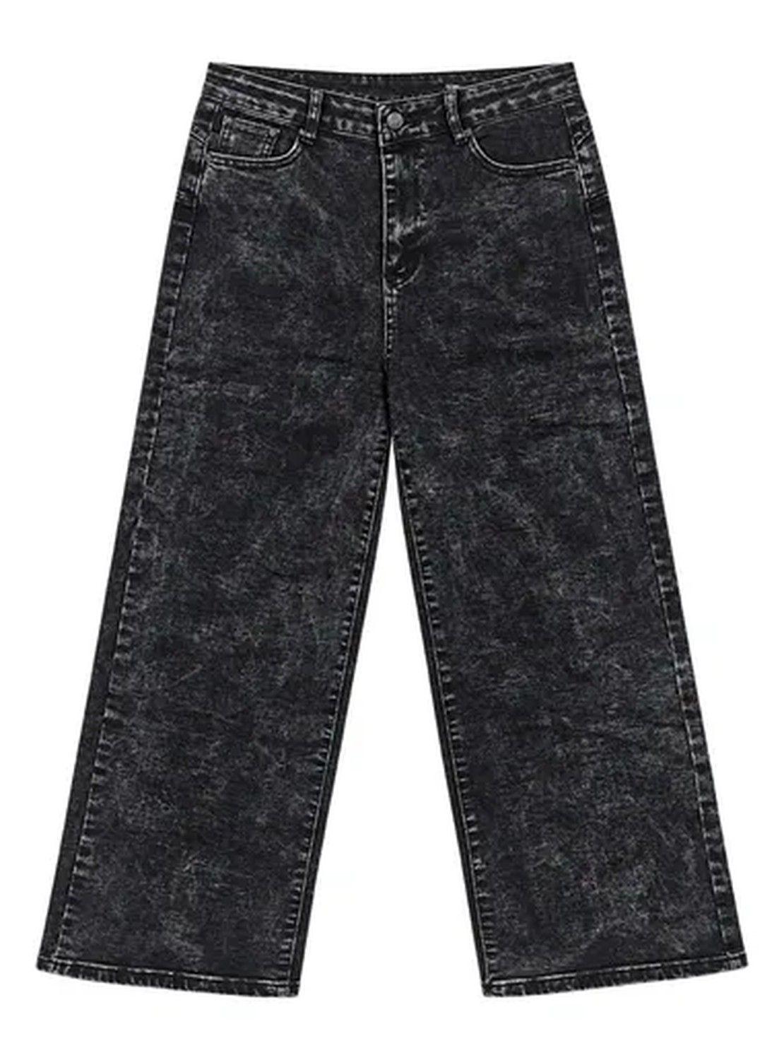 Jeans Pantalón Mujer Tiro Alto Pierna Ancha Lavado Negro-0