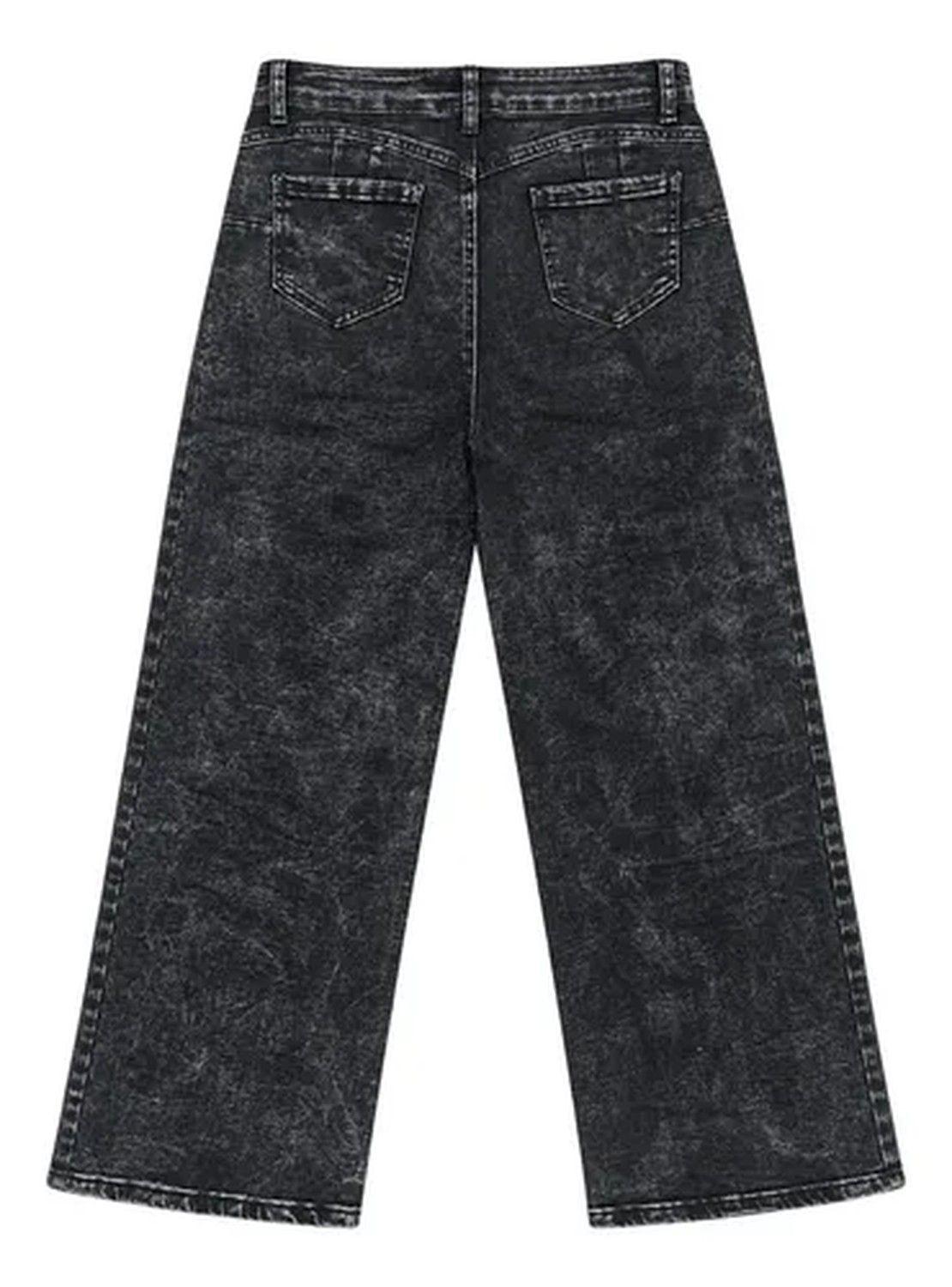Jeans Pantalón Mujer Tiro Alto Pierna Ancha Lavado Negro-7