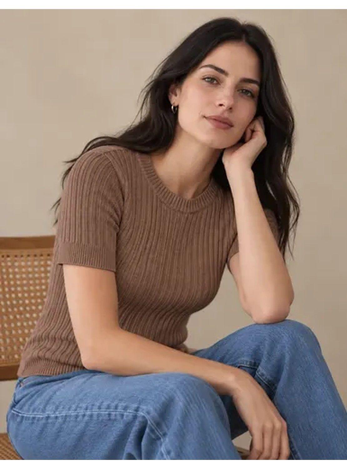 Top Mujer Tejido Acanalado Manga Corta Talla Única-2