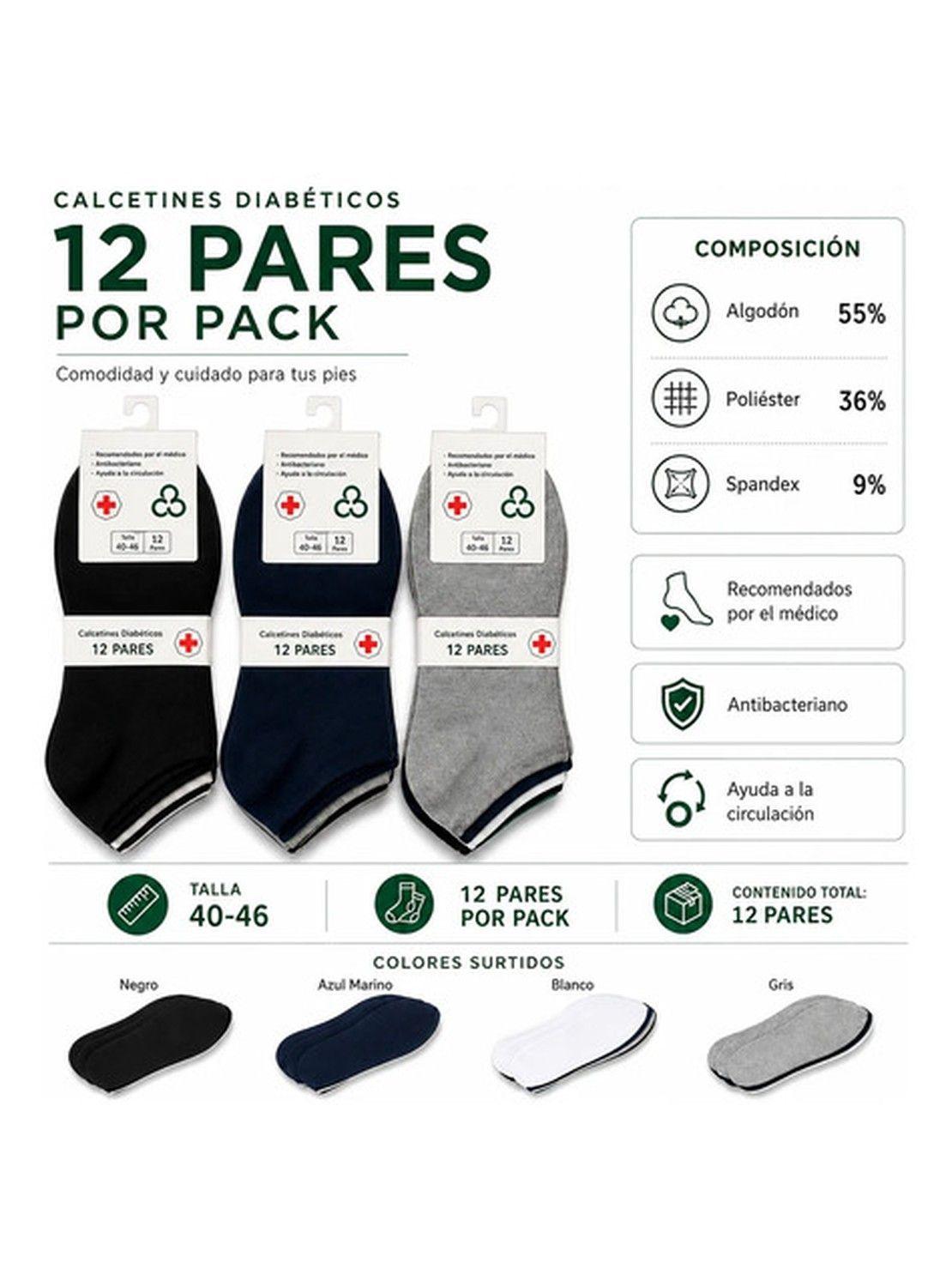 Calcetines Diabéticos Hombre Pack 12 Pares Talla Surtido-1