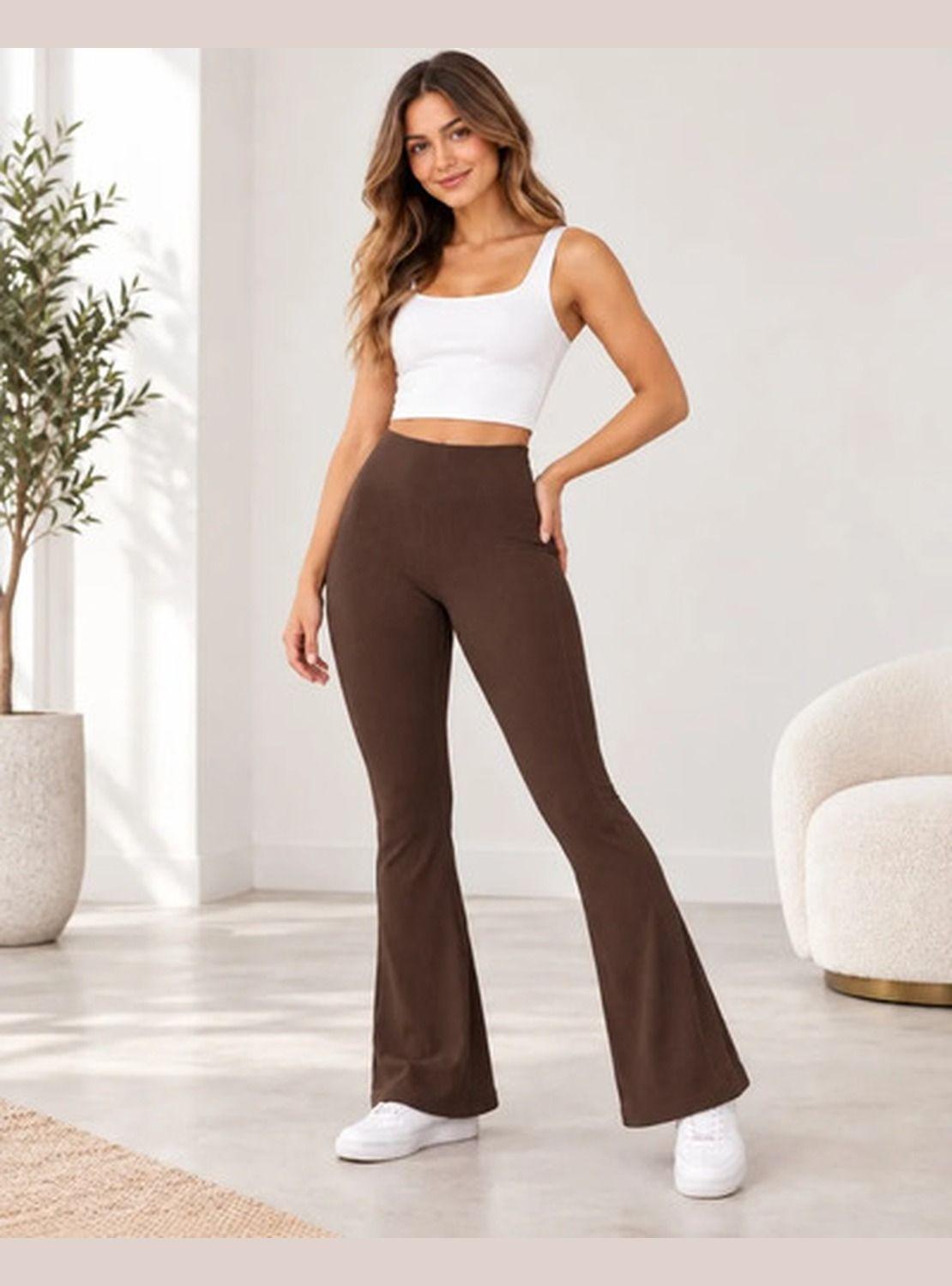 Pantalón NAZ Mujer Flare Cintura Alta Acanalado Ajustado-2